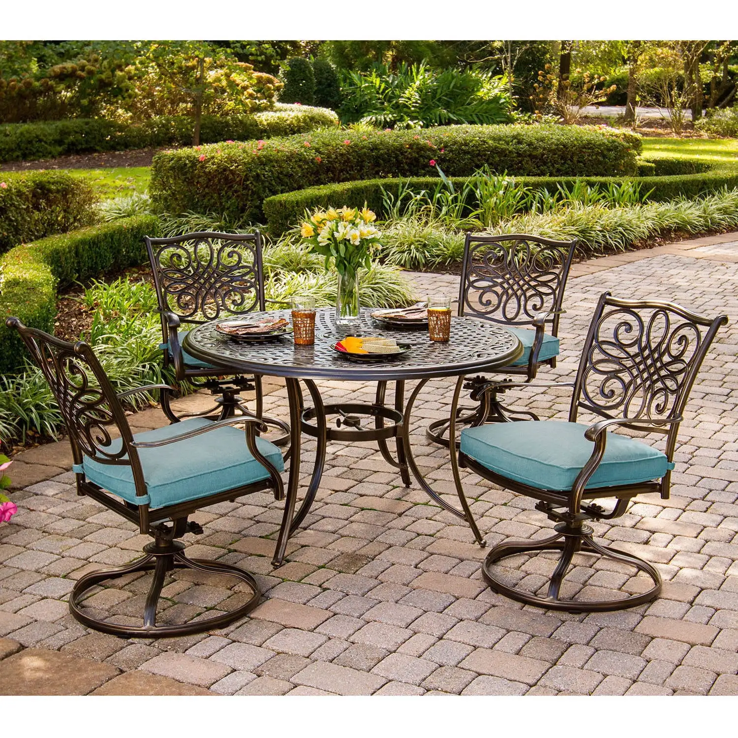 Cambridge Seasons 5-Piece Aluminum Outdoor Dining Set with Swivel Rockers. Seats 4