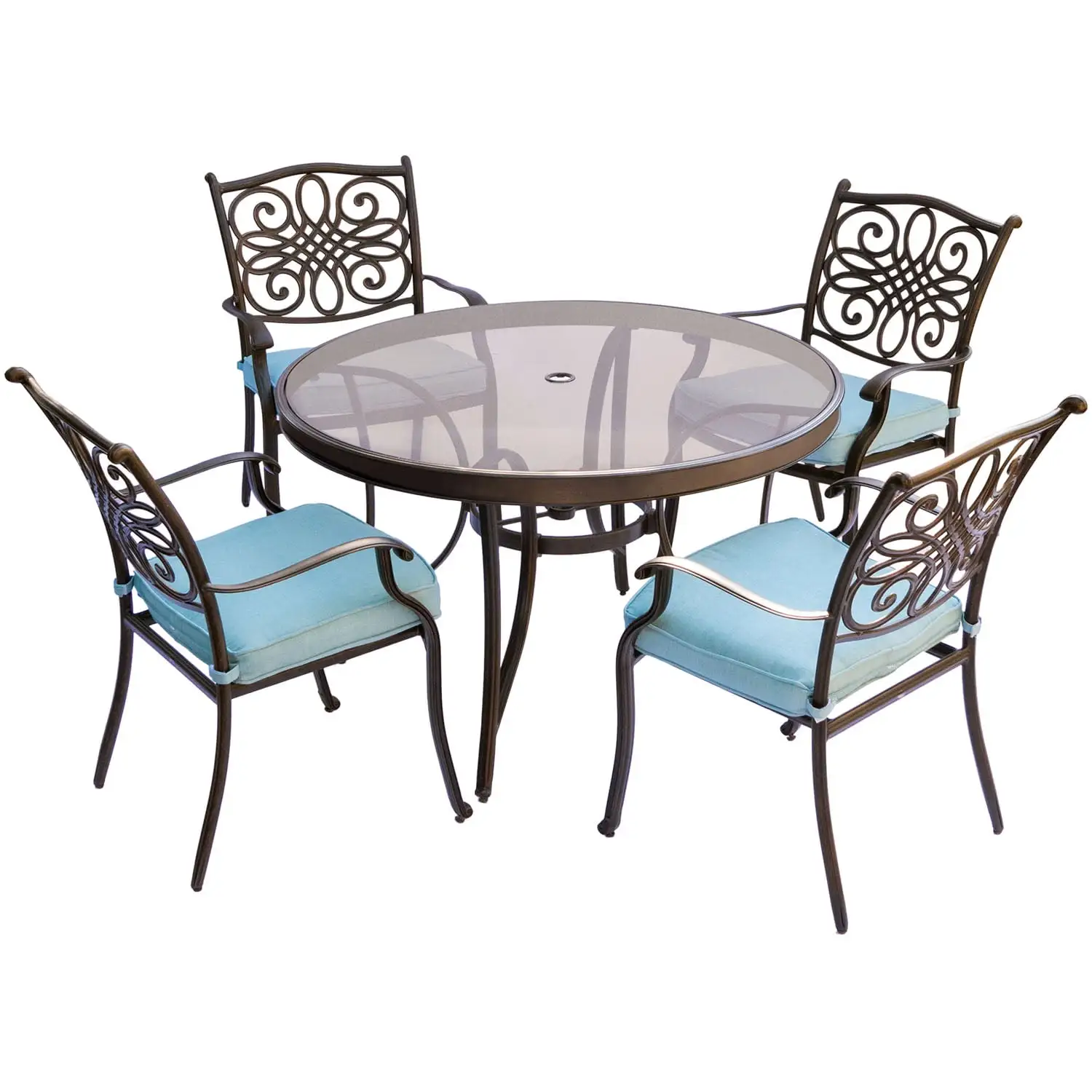 Cambridge Seasons 5-Piece Dining Set in Blue with 48 In. Glass-top Table