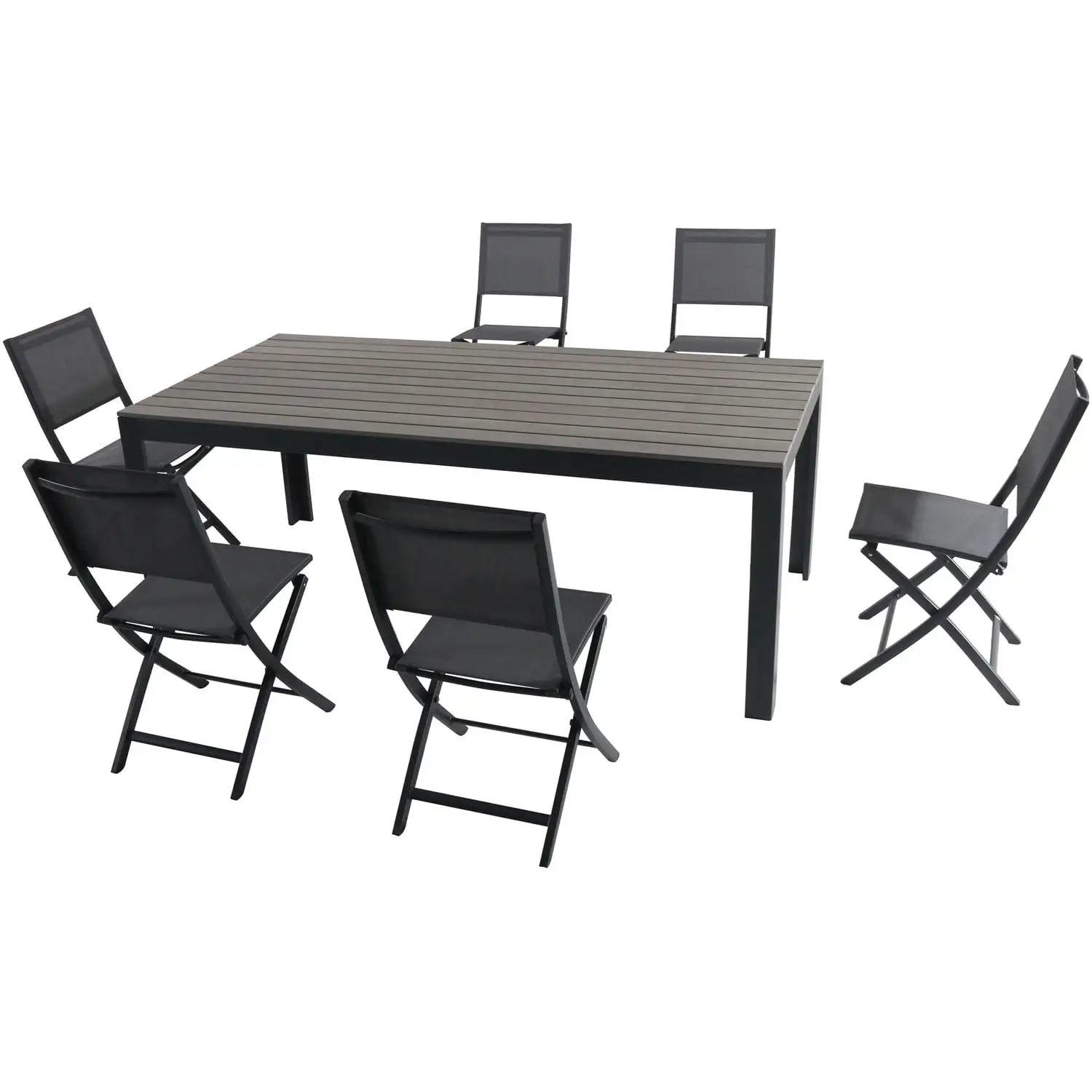 Cambridge Yuma 7-Piece Dining Set with 6 Sling Folding Chairs and a Faux Wood Dining Table