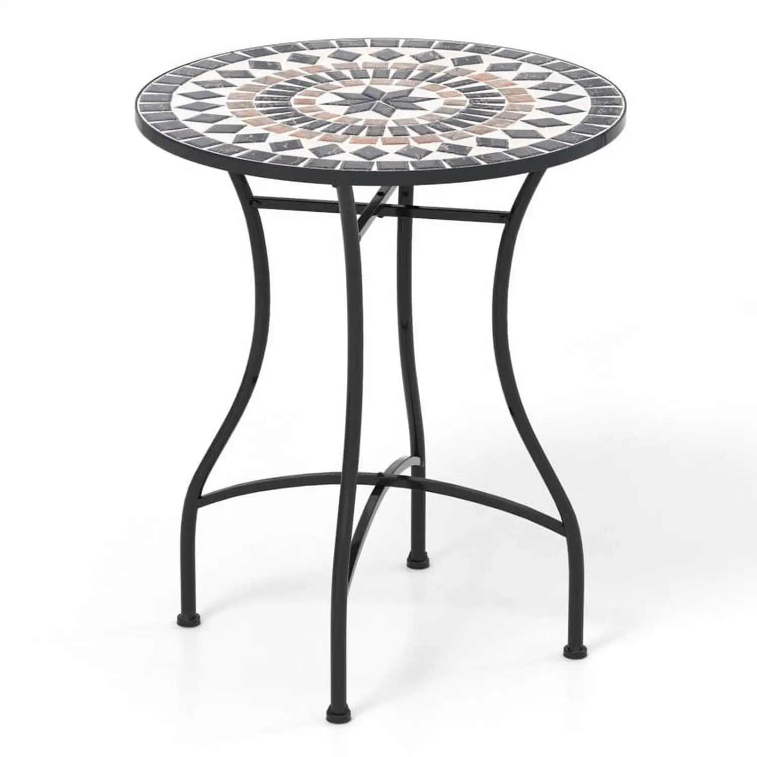 Canddidliike 24 Inch Patio Bistro Table with Ceramic Tile Tabletop-C. Round Outdoor Patio Dining Table for Outside Patio. Living Room