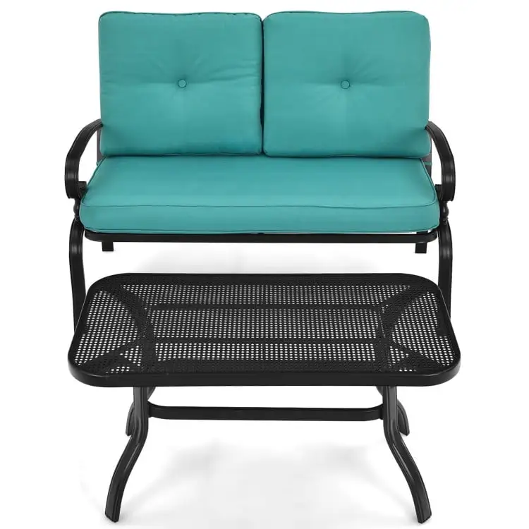 Canddidliike 2PCS Patio Loveseat Bench Table Furniture Set. Outdoor Patio Furniture Set with Cushioned Chair-Turquoise