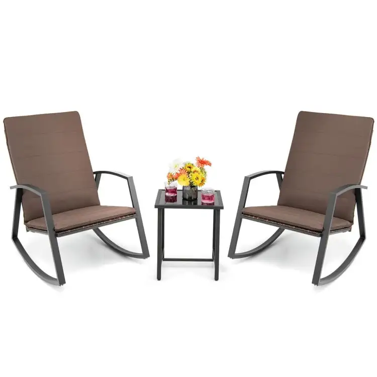 Canddidliike 3 Pieces Patio Rattan Rocking Furniture Set. Outdoor Patio Furniture Set with Table Deck-Brown