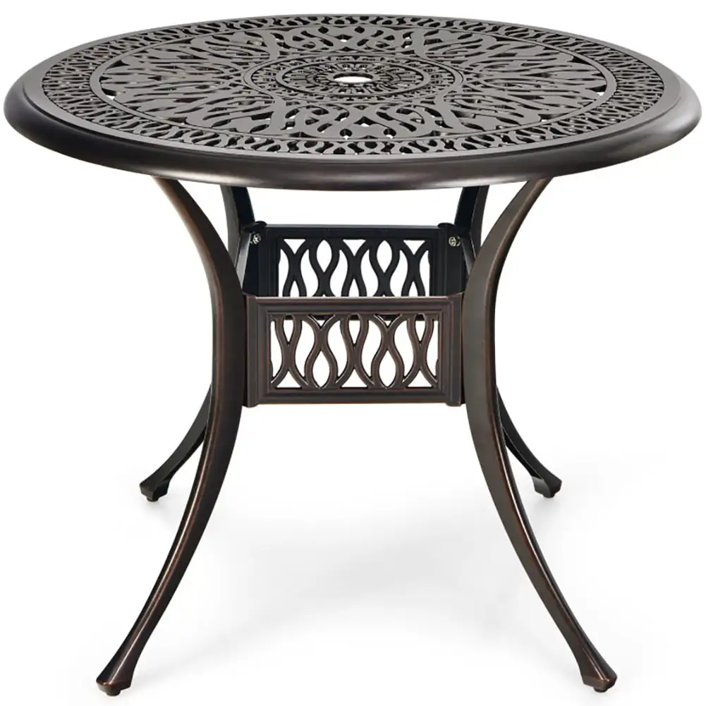 Canddidliike 36 Inch Patio Round Dining Bistro Table with Umbrella Hole-Brown. Outdoor Coffee Side End Table for Outside Patio Storage