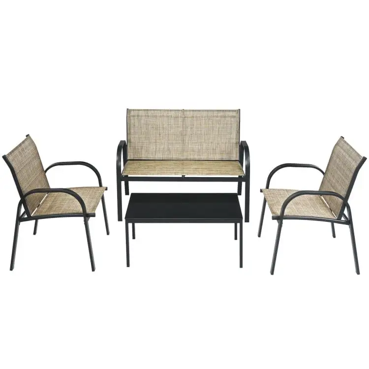 Canddidliike 4 Pieces Patio Furniture Set. Outdoor Furniture Garden Conversation Bistro Sets with Glass Top Coffee Table-Brown