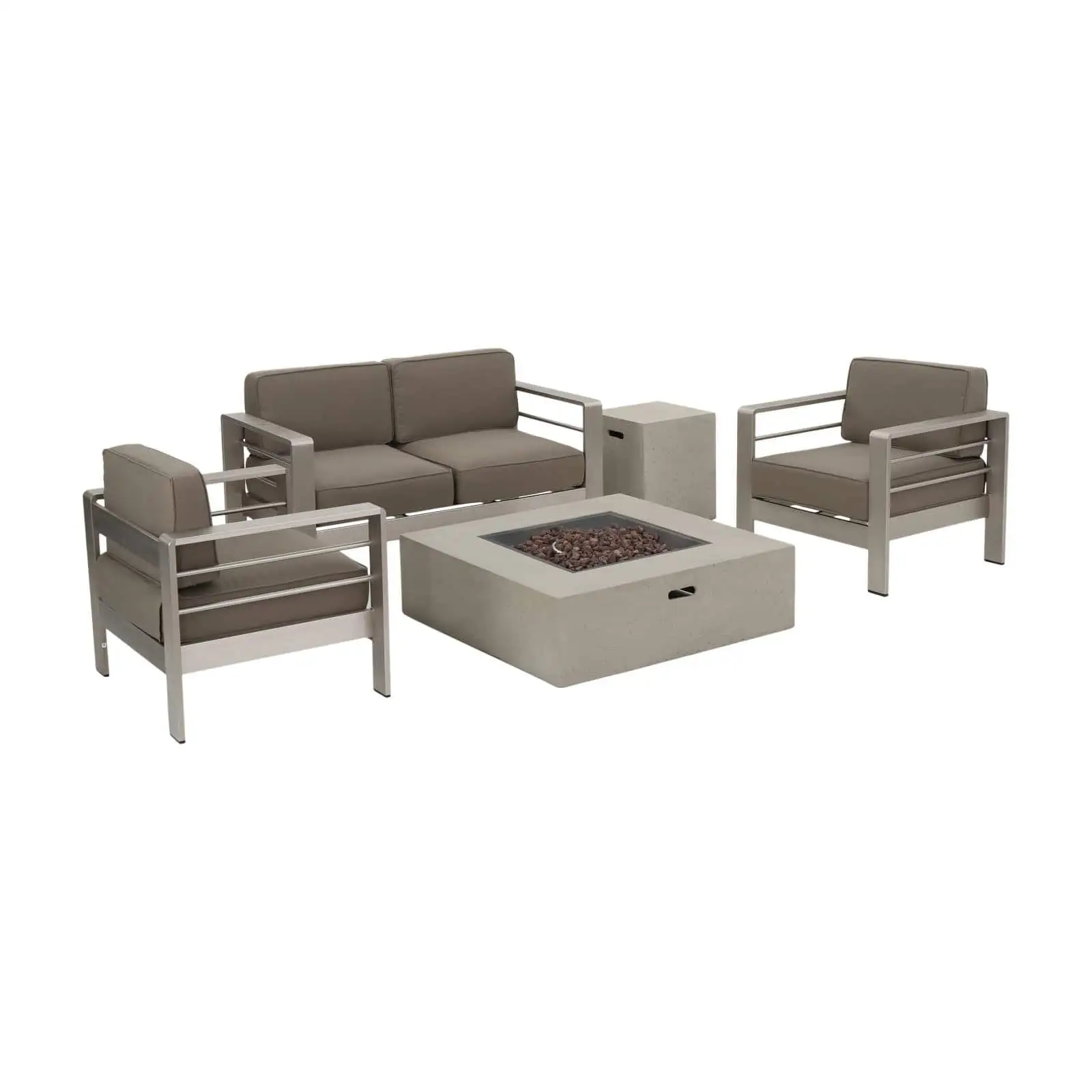 Cape Coral Aluminum 5 Piece Square Fire Pit Patio Set