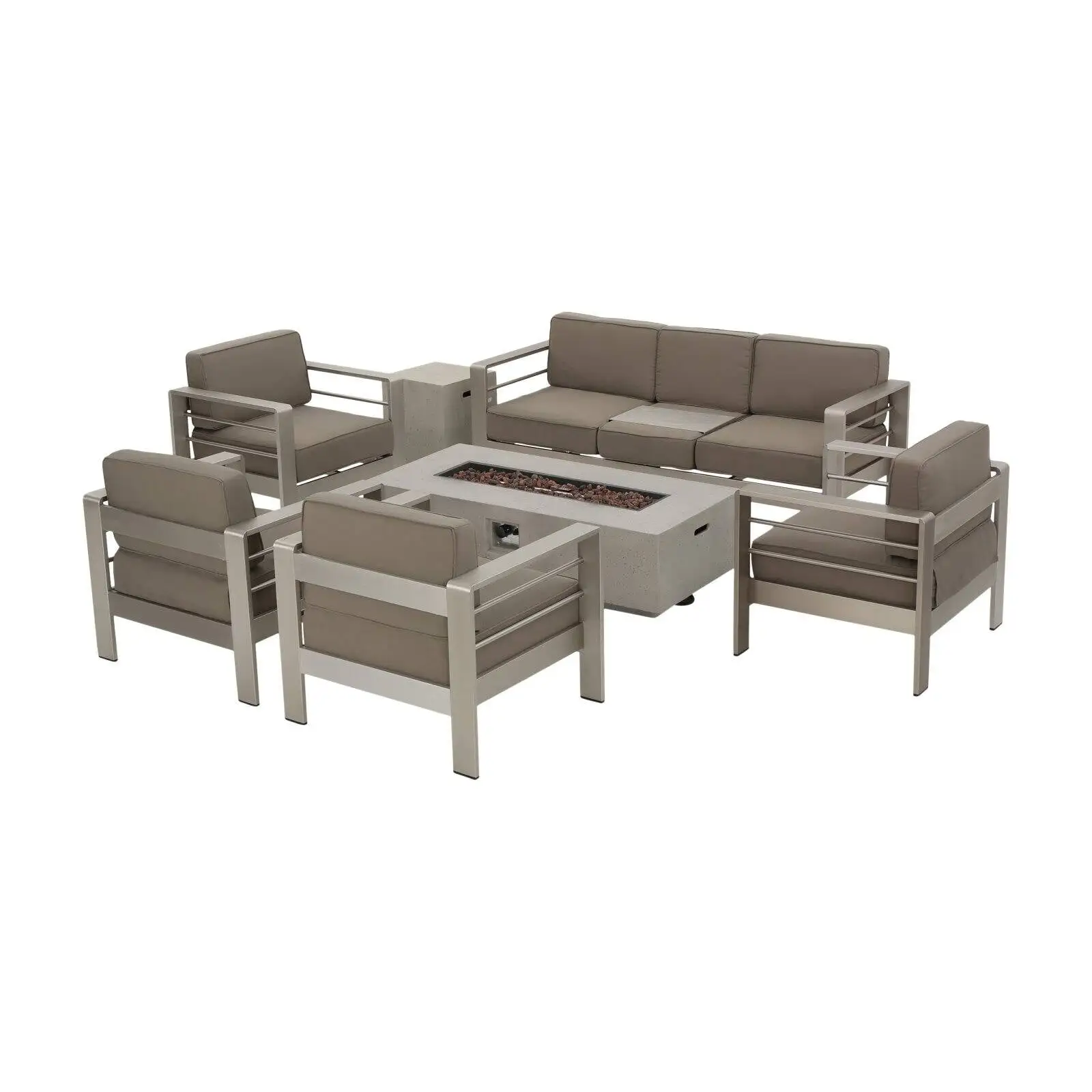 Cape Coral Aluminum 7 Piece Fire Pit Patio Set