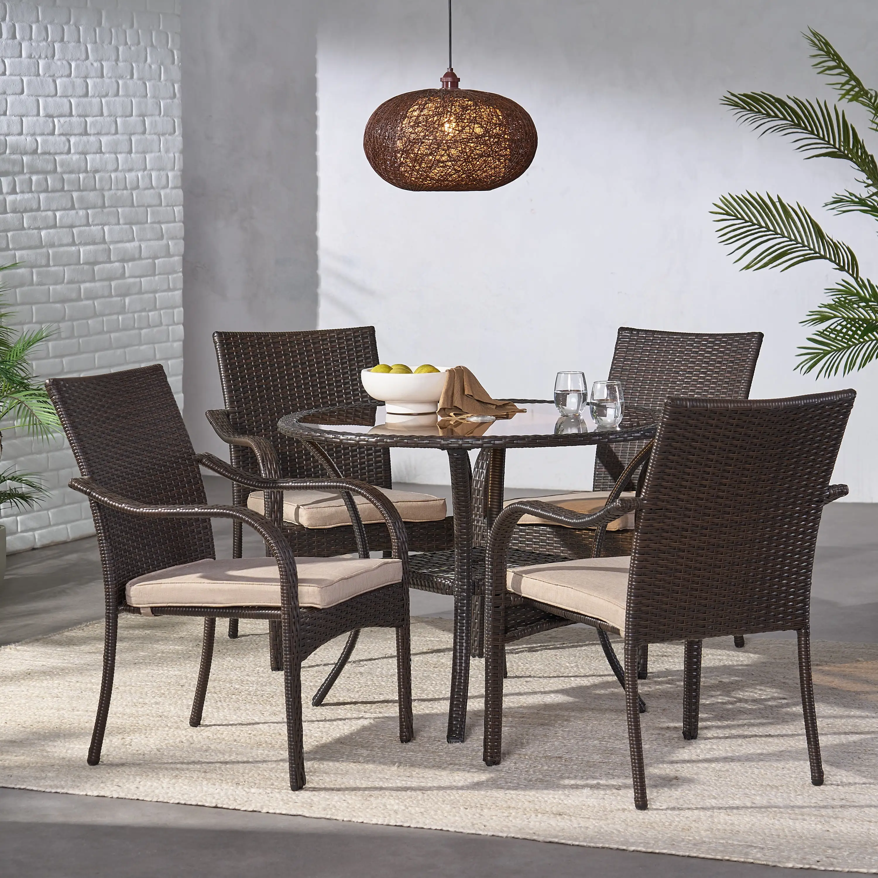 Carol 5 Piece Outdoor Dining Set. Multibrown. Beige