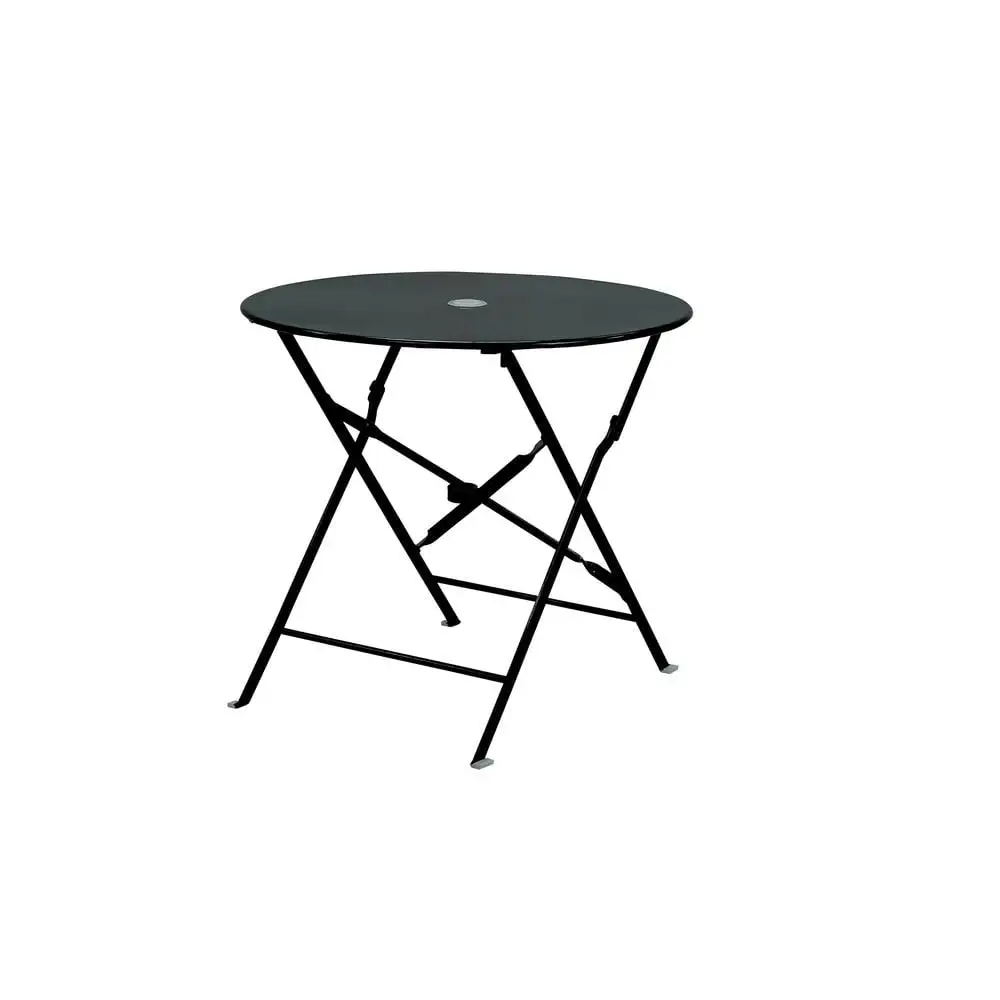 Carolina Classics 30 Folding Metal Bistro Table with Umbrella Hole in Black