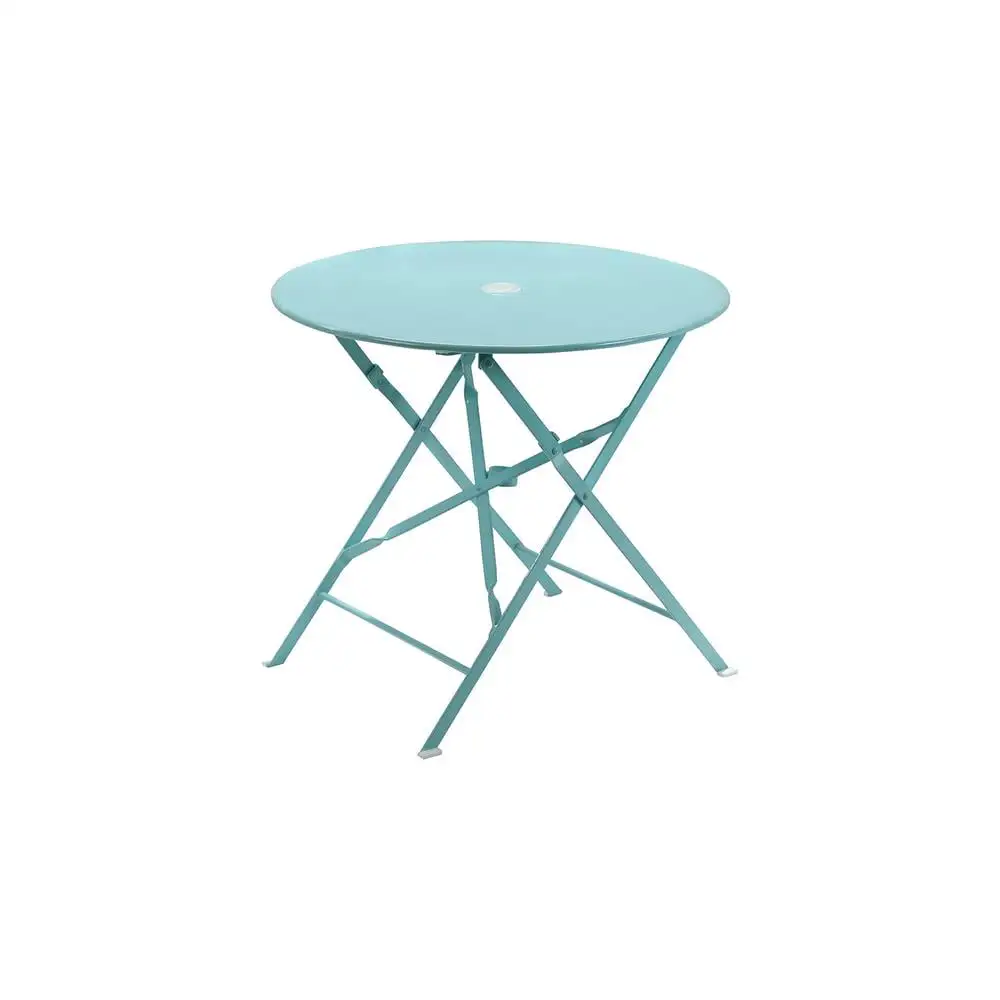 Carolina Classics 30 Folding Metal Bistro Table with Umbrella Hole in Teal