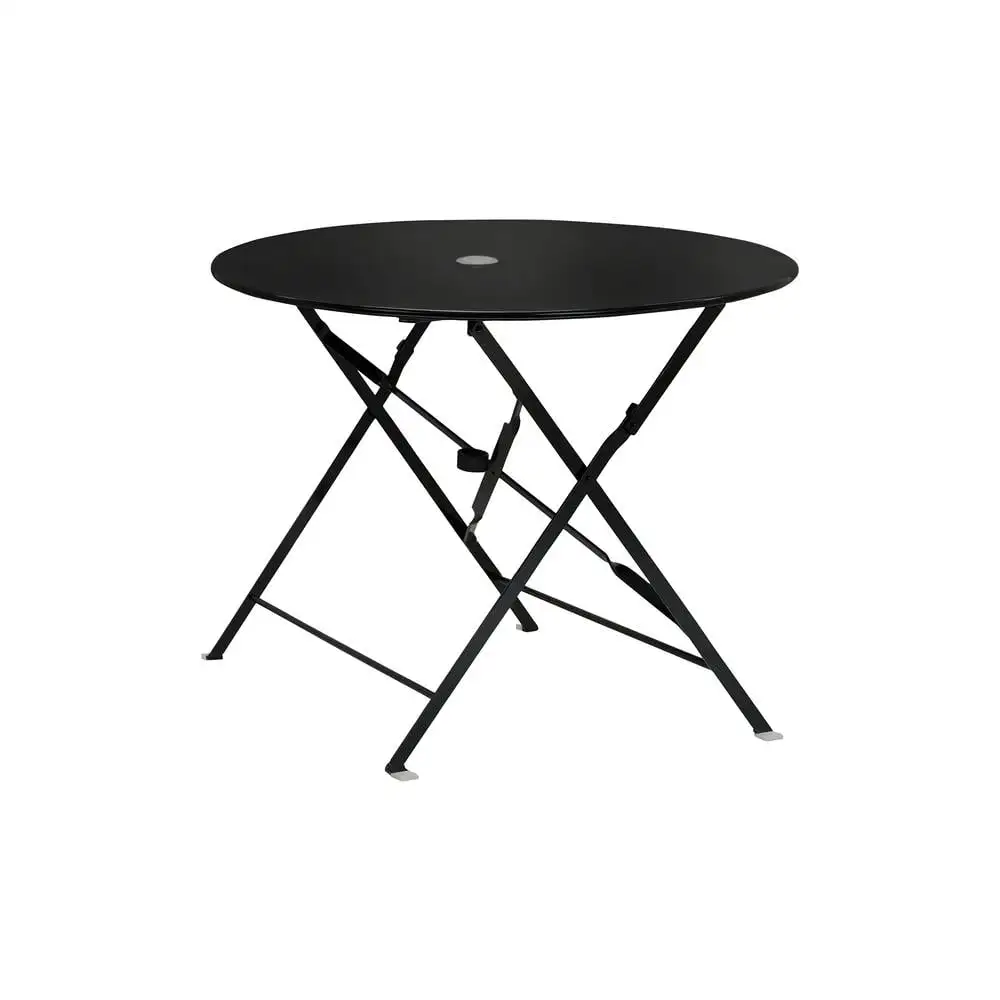 Carolina Classics 36 Folding Metal Bistro Table with Umbrella Hole in Black