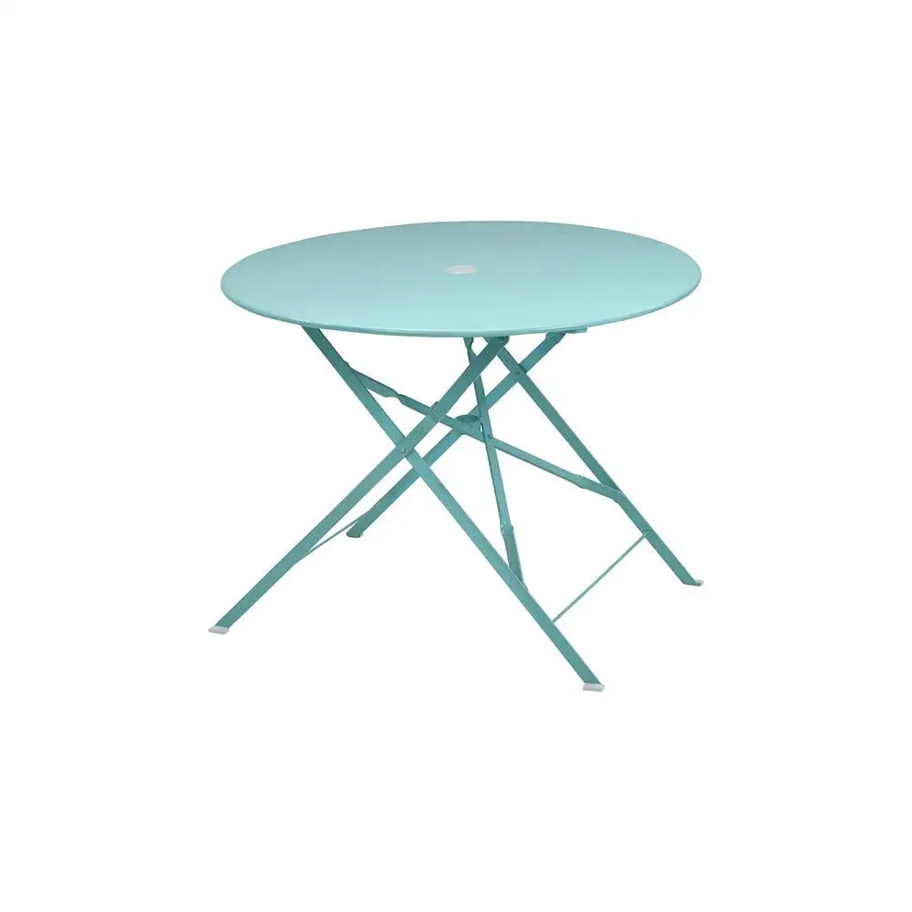 Carolina Classics 36 Folding Metal Bistro Table with Umbrella Hole in Teal