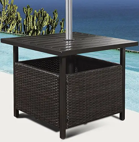 Casart Bistro Table Outdoor Wicker Umbrella Stand W/Umbrella Hole Pool Side Table