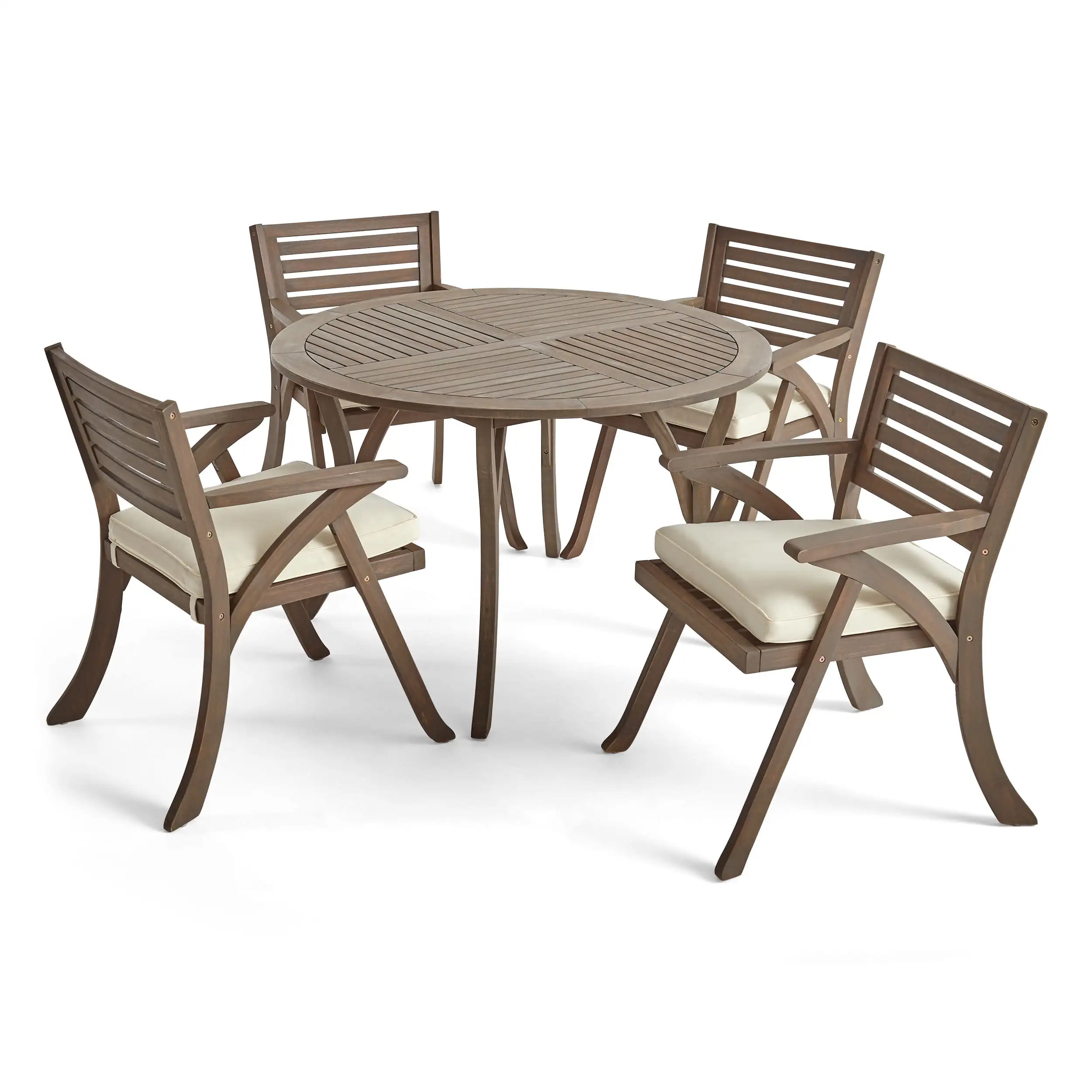 Chloe Outdoor 5 Piece Acacia Wood Dining Set with Round Table