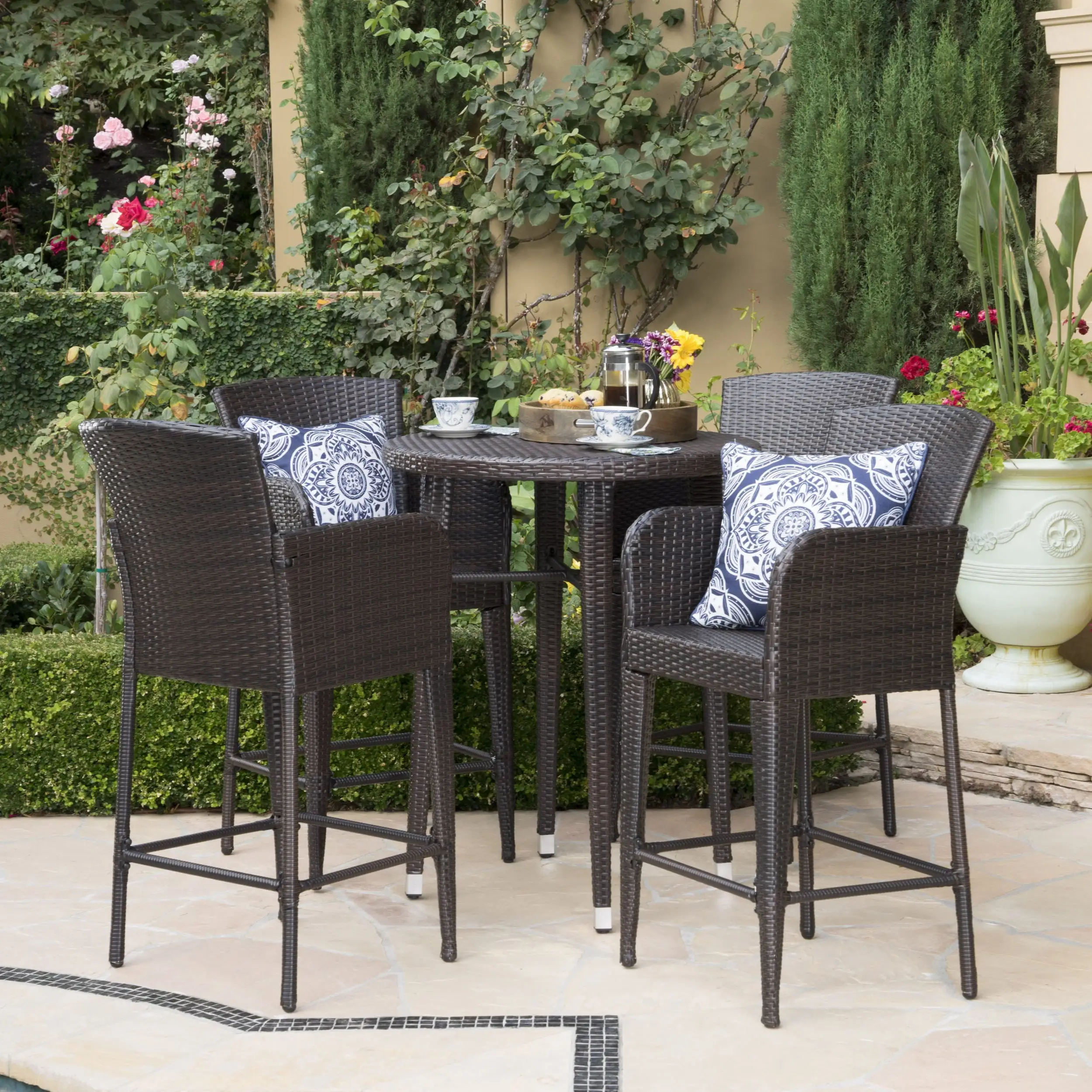 Christopher Knight Home Callum Outdoor 5-piece Wicker 32-inch Round Bar Set by