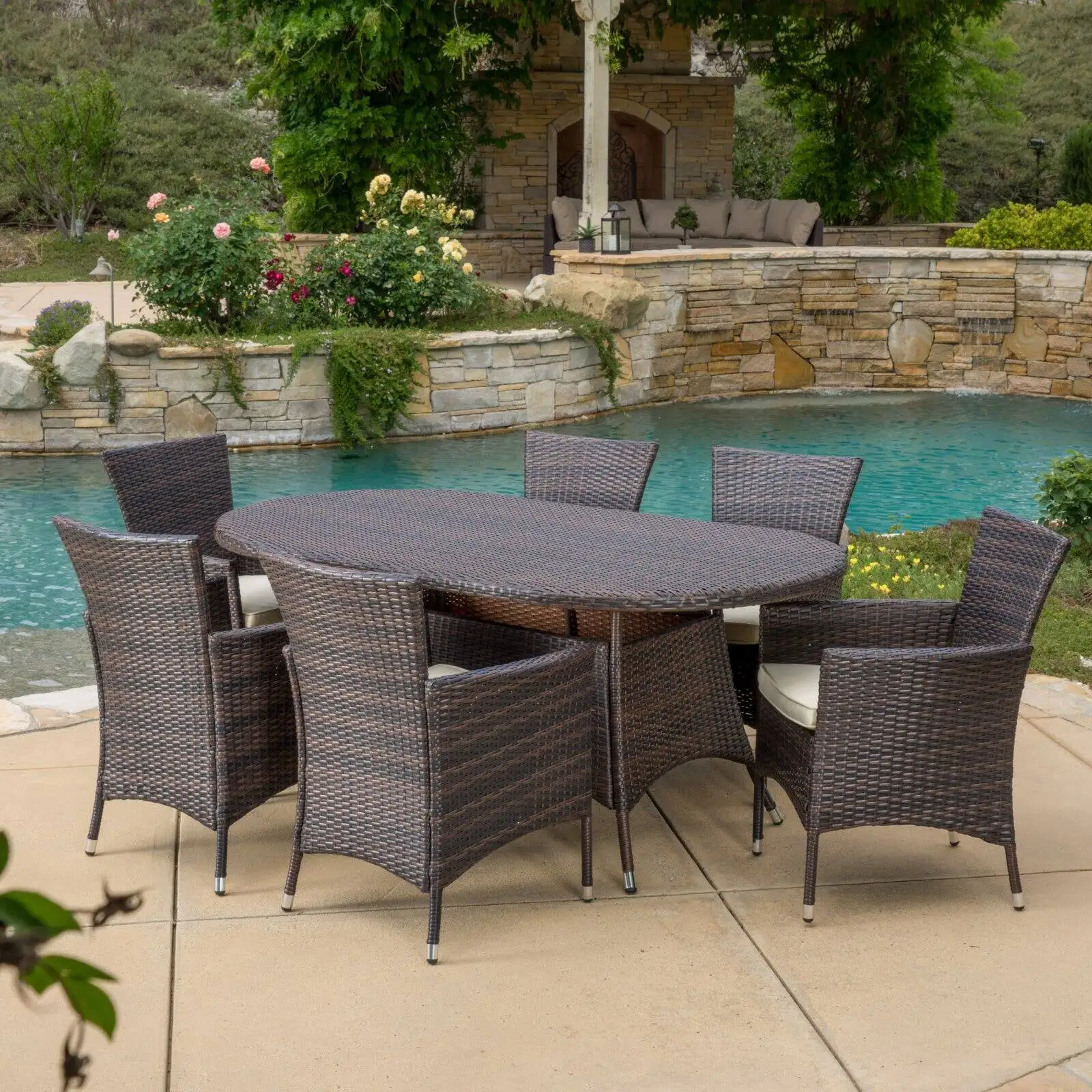 Christopher Knight Home Dana Outdoor 7-piece Wicker Dining Set with Cushions by