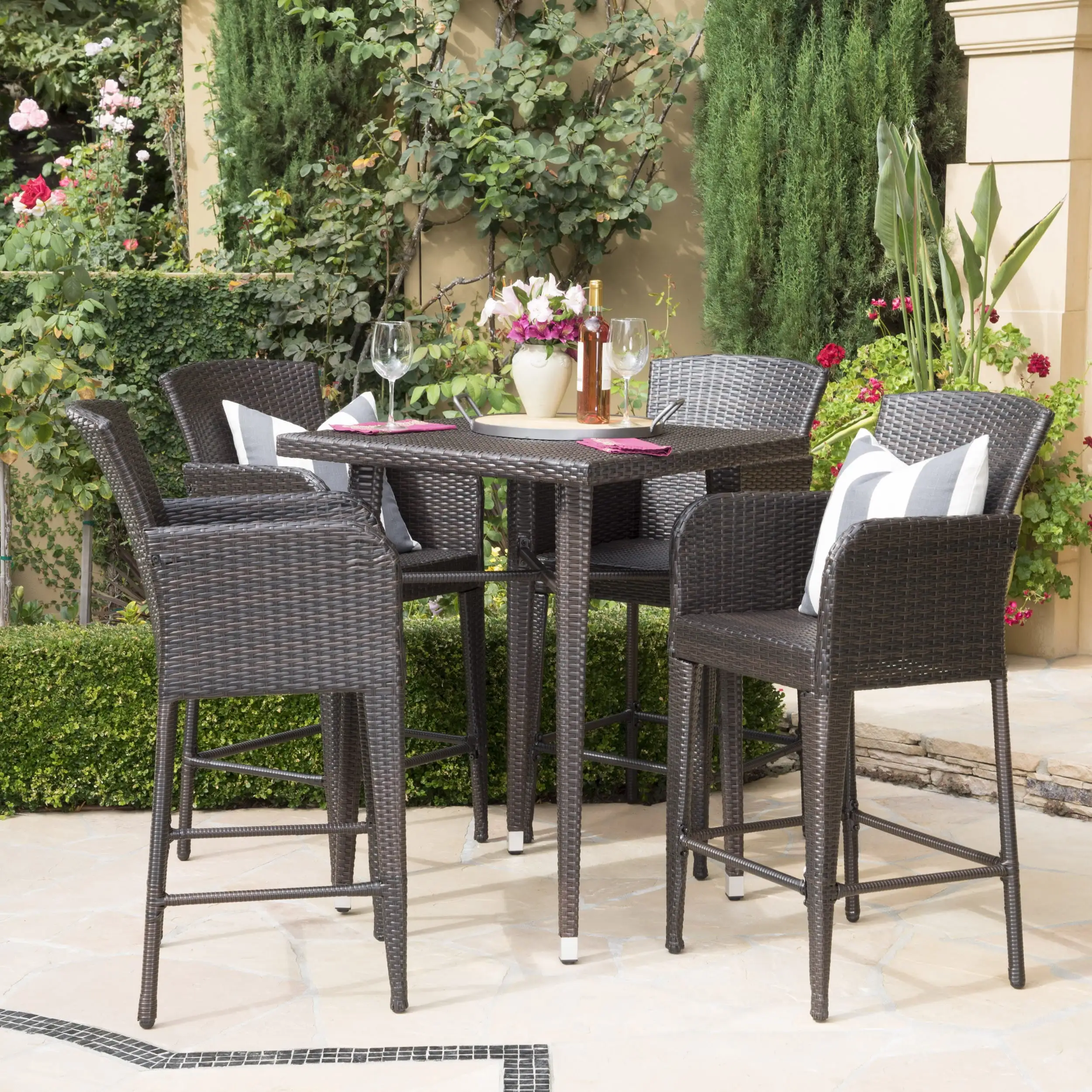 Christopher Knight Home Landis Outdoor 5-piece Wicker 32-inch Square Bar Set by