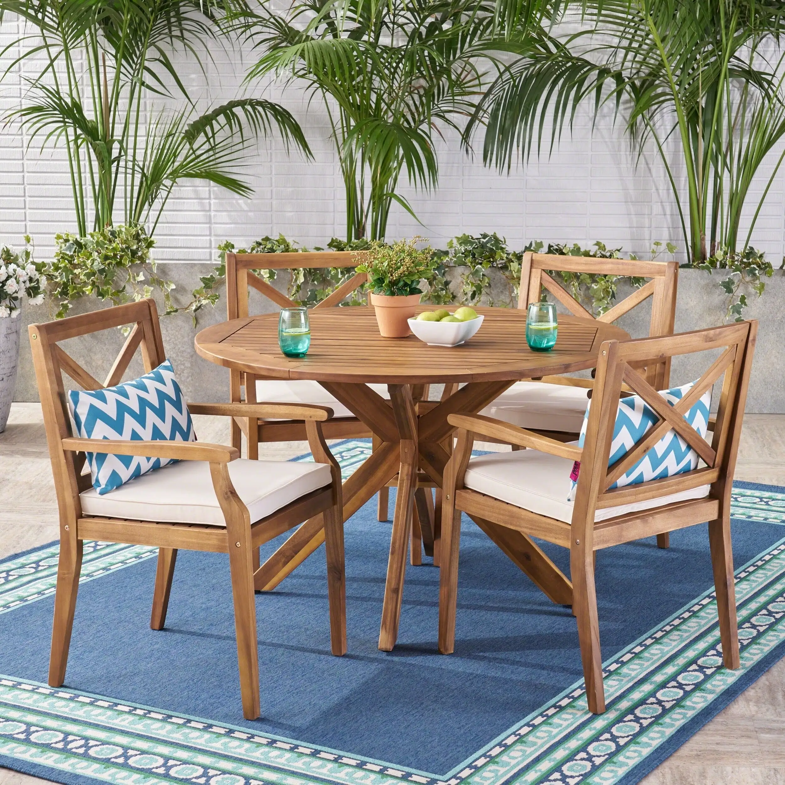 Christopher Knight Home Llano Outdoor 5 Piece Acacia Wood Dining Set by teak and cr??me