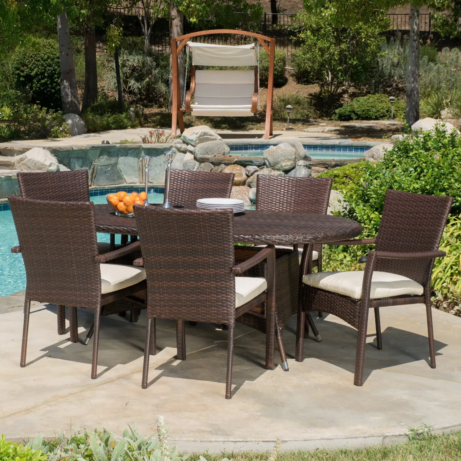 Christopher Knight Home McNeil Outdoor 7-piece Wicker Dining Set with Cushions by Brown