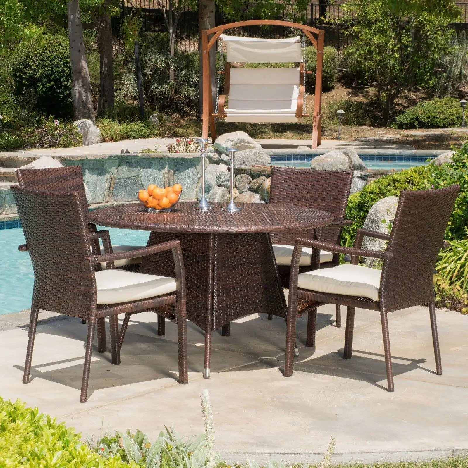 Christopher Knight Home Palmers Outdoor 5-piece Wicker Dining Set with Cushions by Beige/Brown