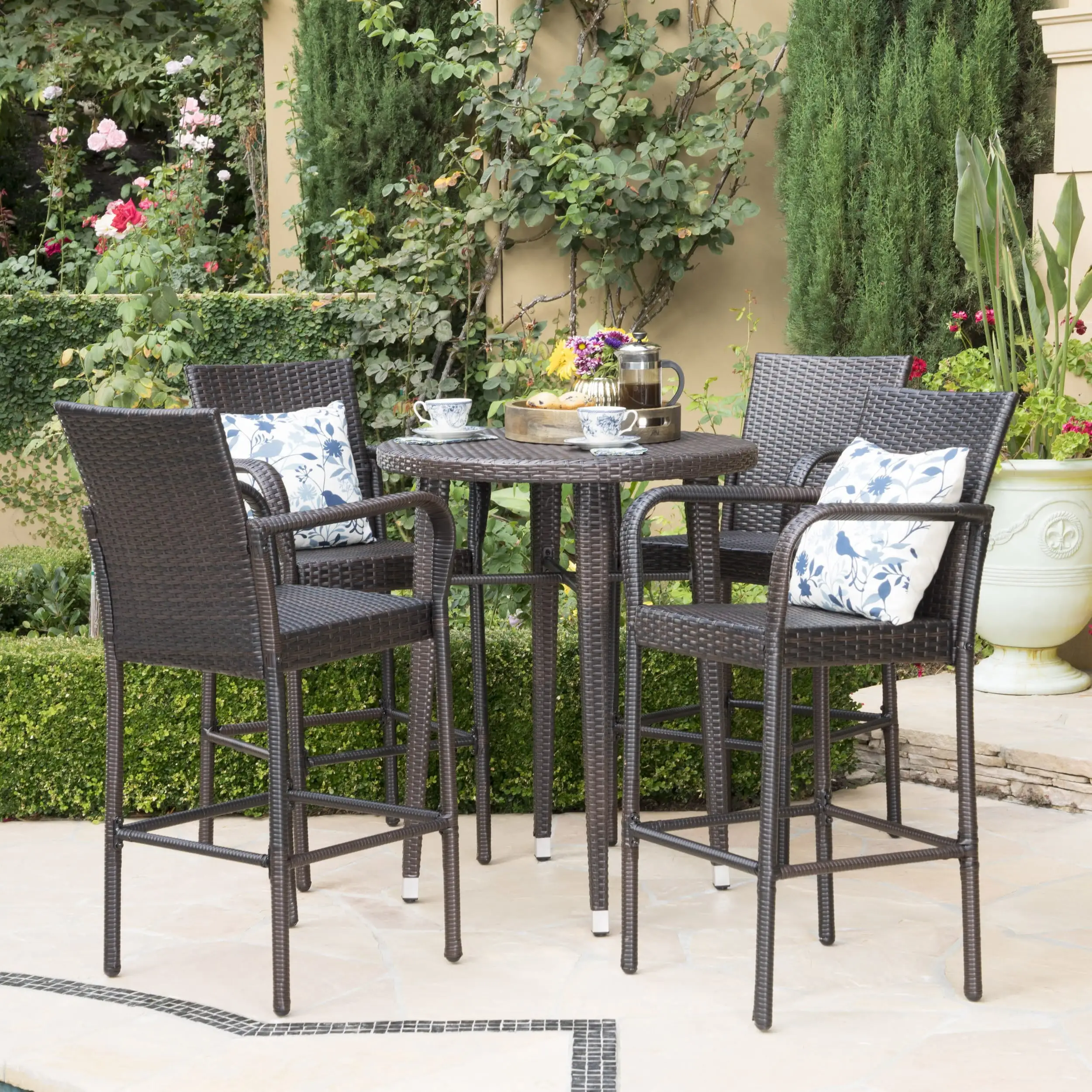 Christopher Knight Home Patina Outdoor 5-piece Wicker 32-inch Round Bar Set by