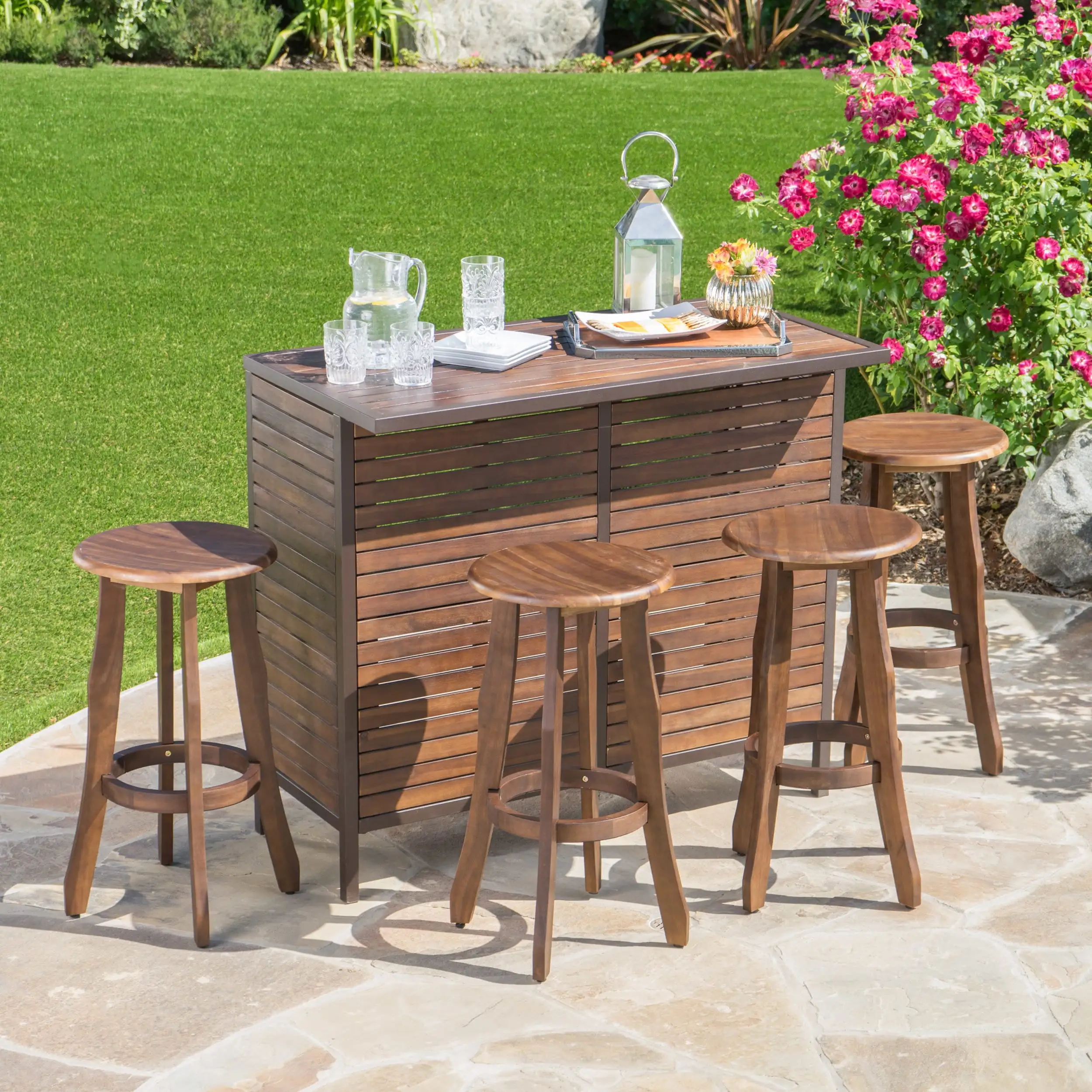 Christopher Knight Home Pike Outdoor 5-Piece Acacia Wood Bar Set by