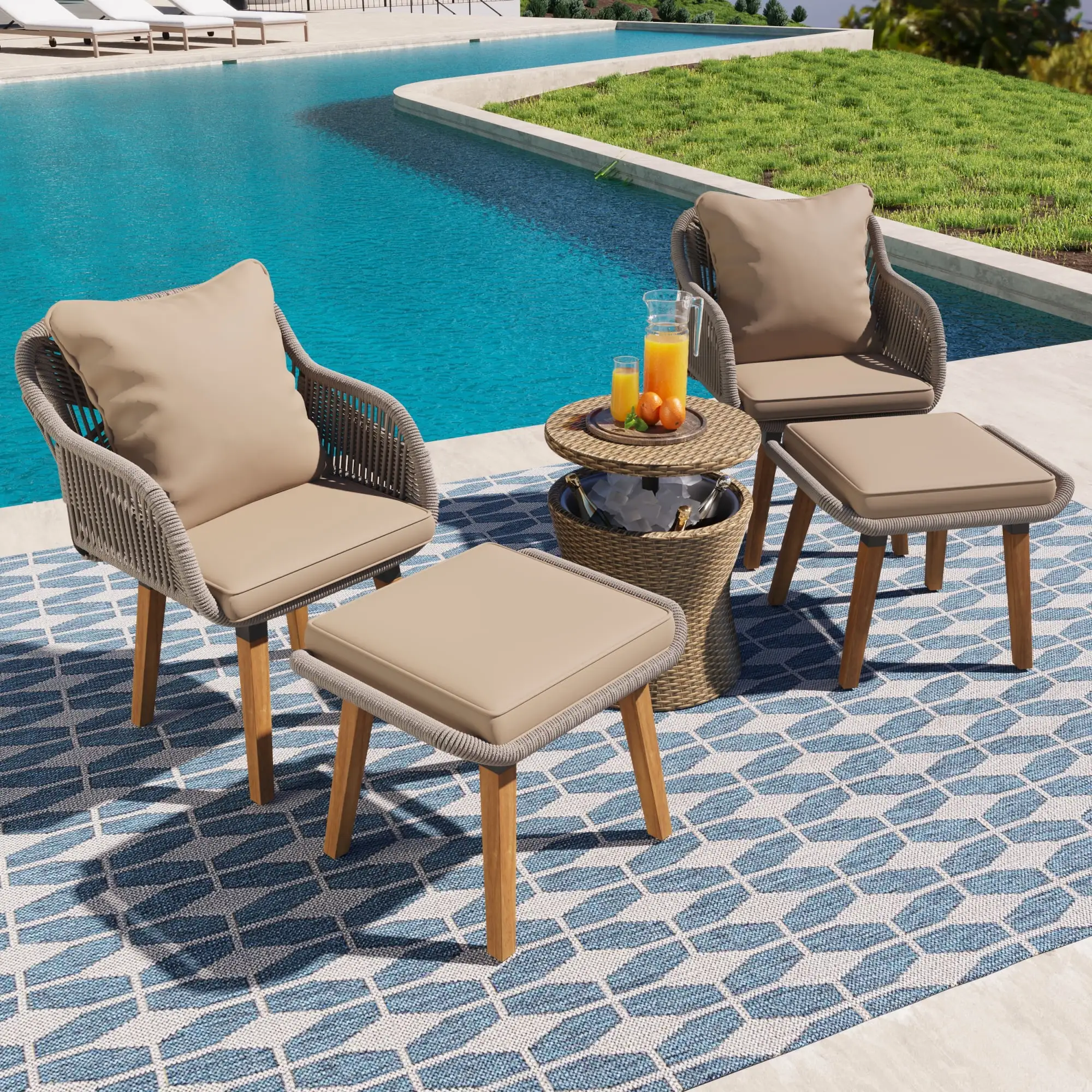 Churanty 5 Pieces Patio Conversation Set for 2 with Ottomans. Patio Outdoor Furniture Bistro Sets with Wicker Cool Bar Table for Porch Backyard Balcony Poolside.Grey