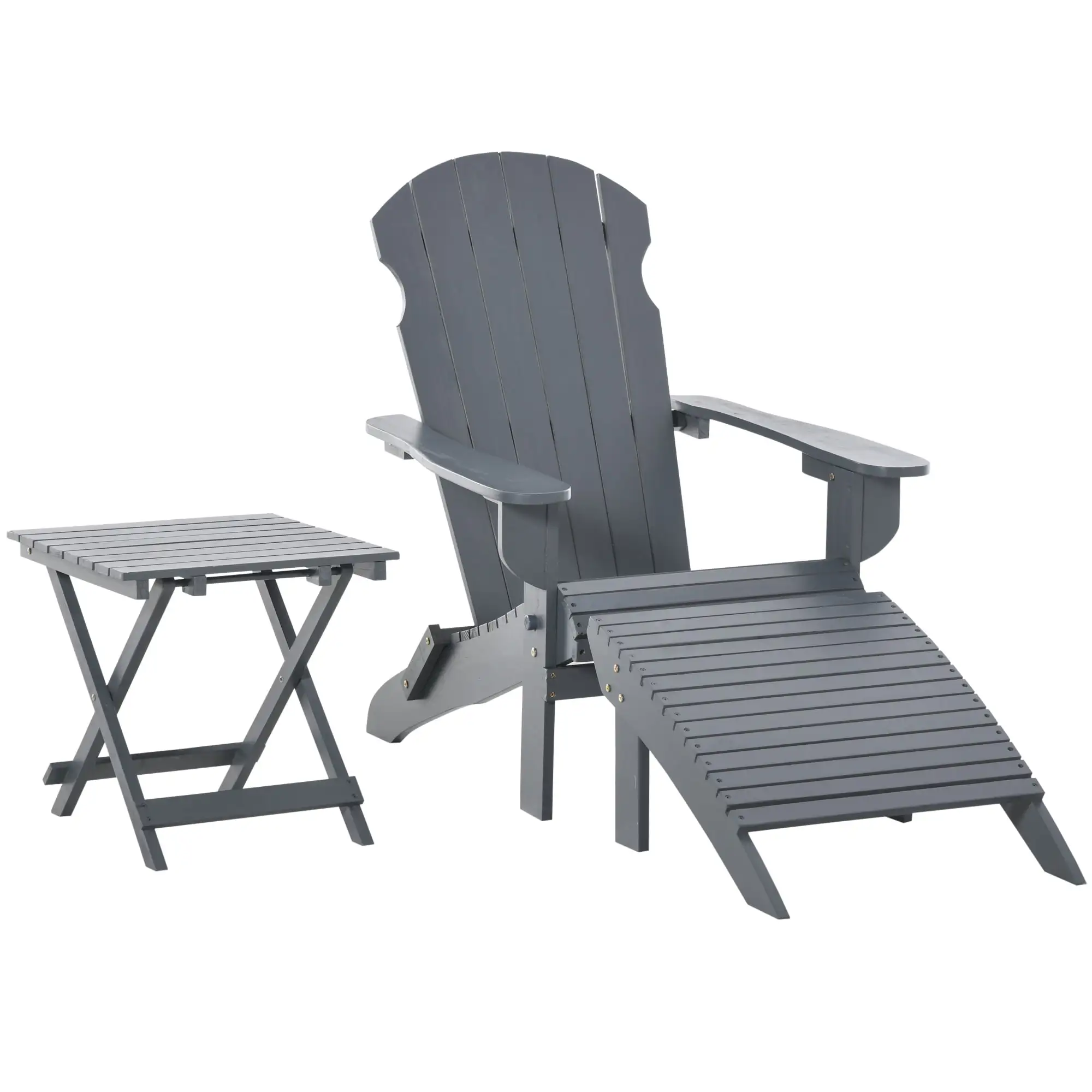 CoSoTower 3-Piece Folding Adirondack Chair with Ottoman and Side Table. Outdoor Wooden Fire Pit Chairs W/ High-Back. Wide Armrests for Patio. Backyard. Garden. Lawn Furniture. Gray