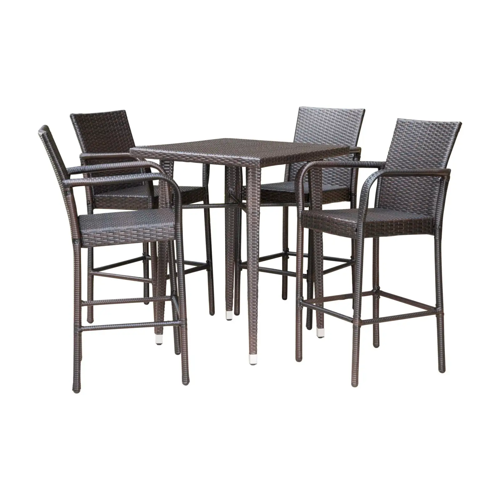 Colburn Outdoor 5 Piece Multi-brown Wicker Square Bar Table Set