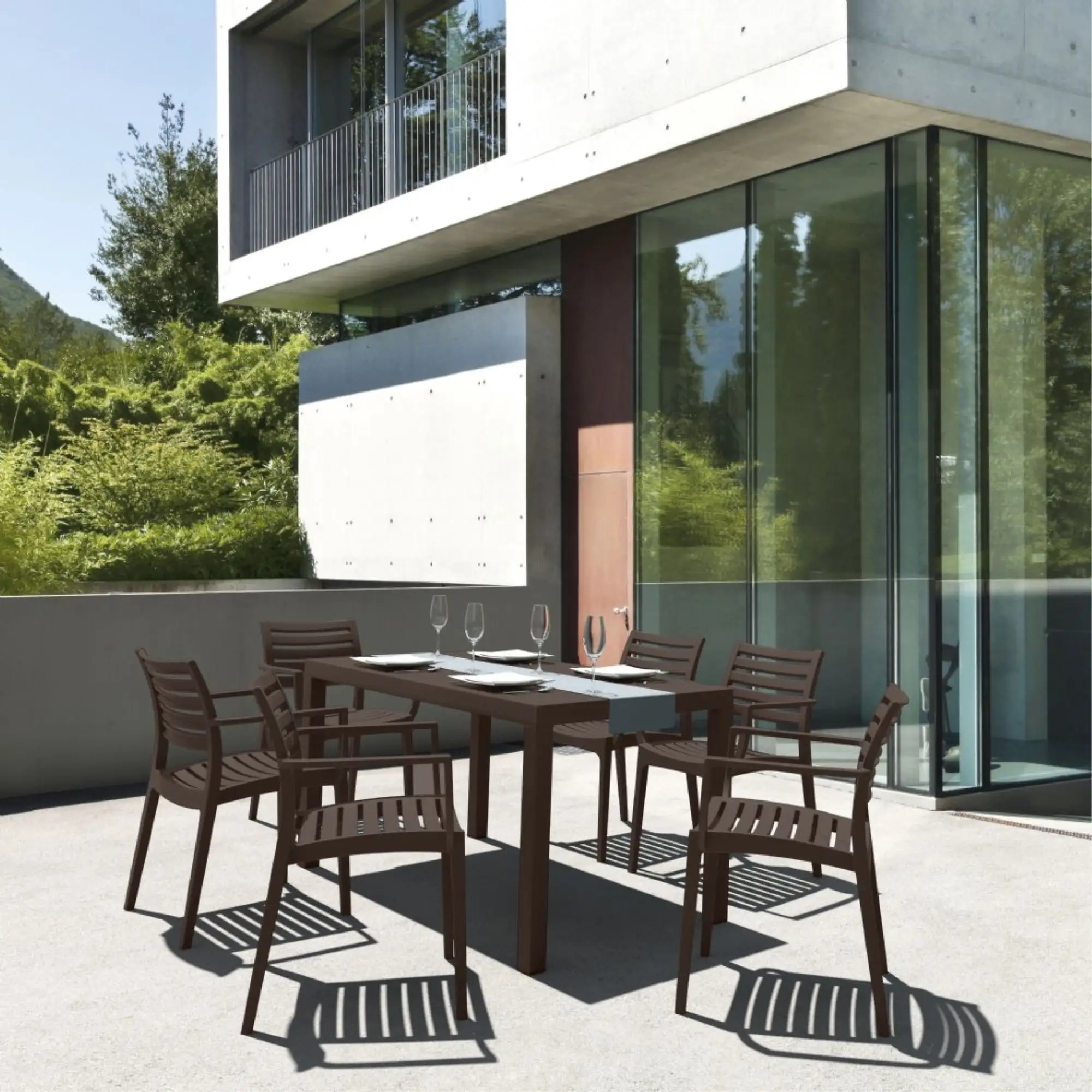 Compamia Artemis 7 Piece Resin Patio Dining Set in Brown