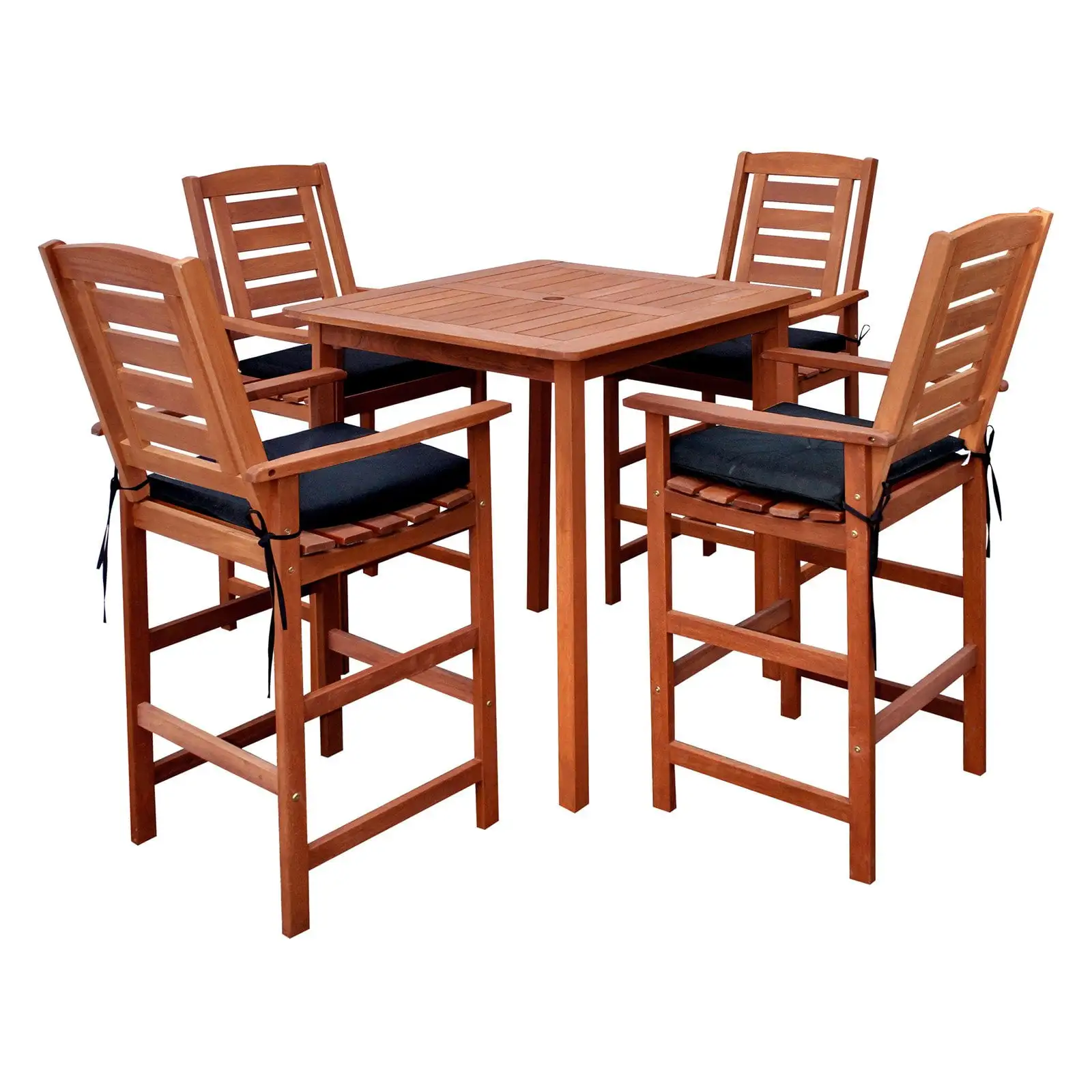 CorLiving 5pc Cinnamon Brown Hardwood Outdoor Bar Height Bistro Set