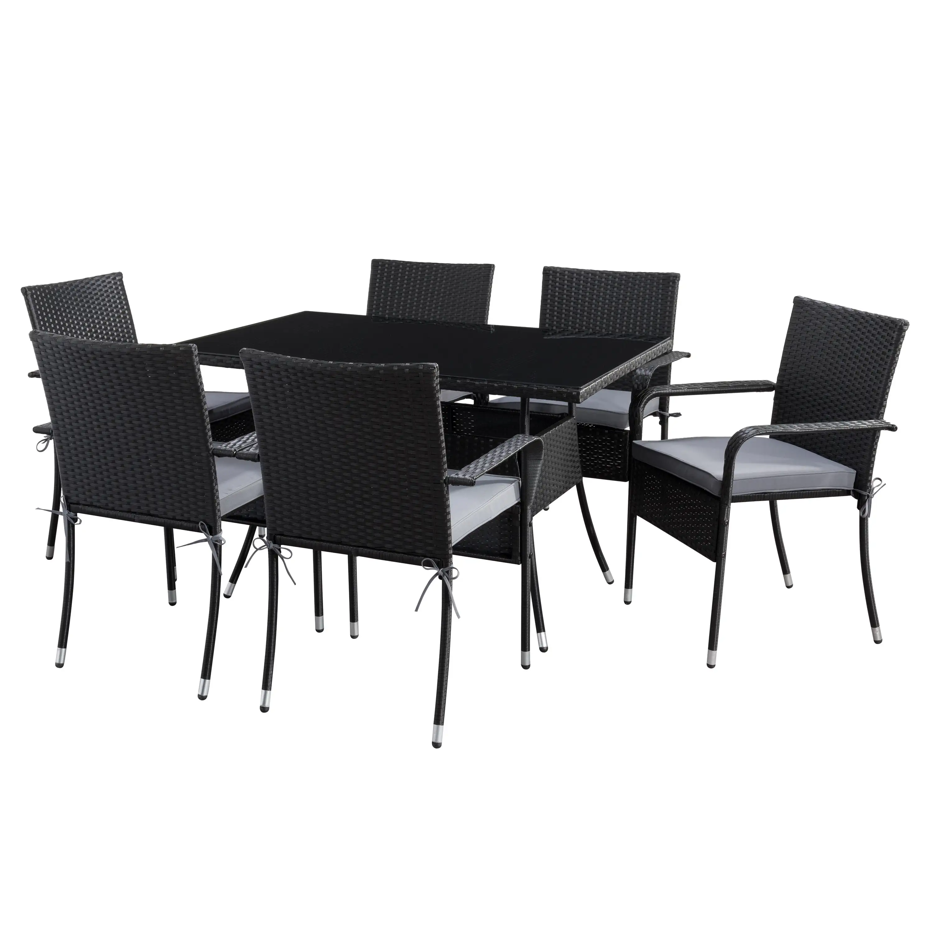 CorLiving 7pc Patio Dining Set - Black Resin Wicker / Rattan