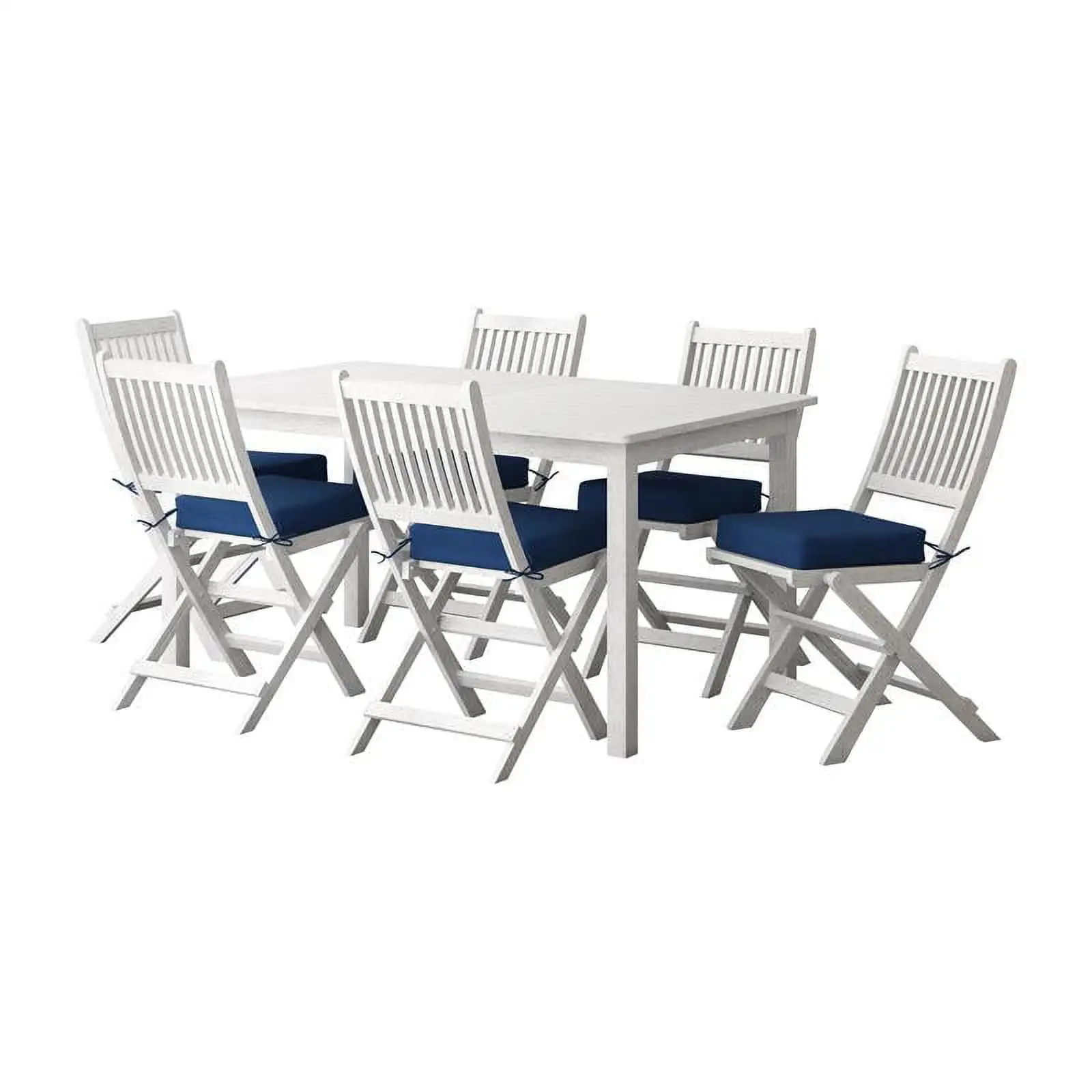 CorLiving Miramar White Washed Wood Outdoor Dining Set - 7pc