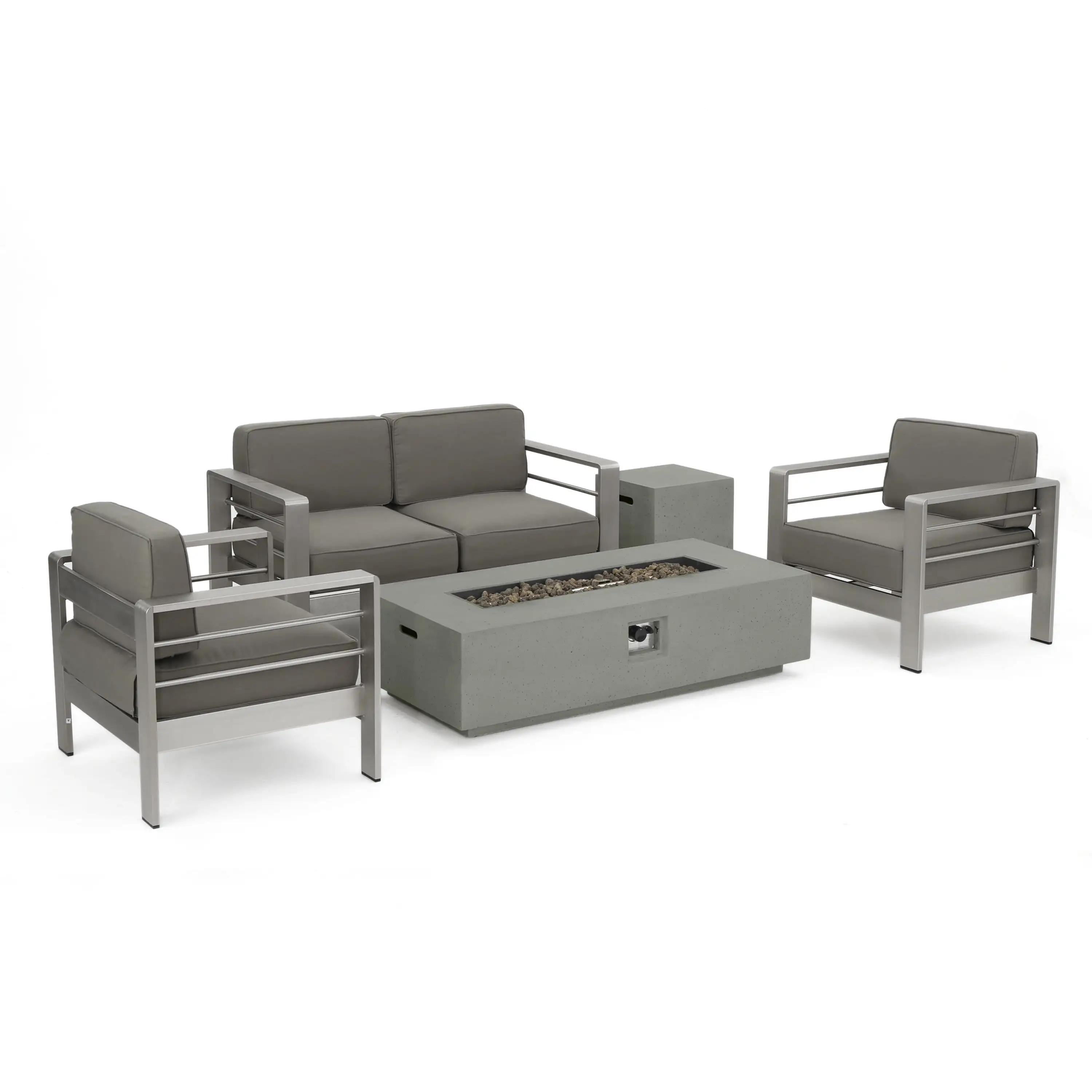 Coral Bay Outdoor 5 Piece Chat Set with Fire Table. Gray and Light Grey