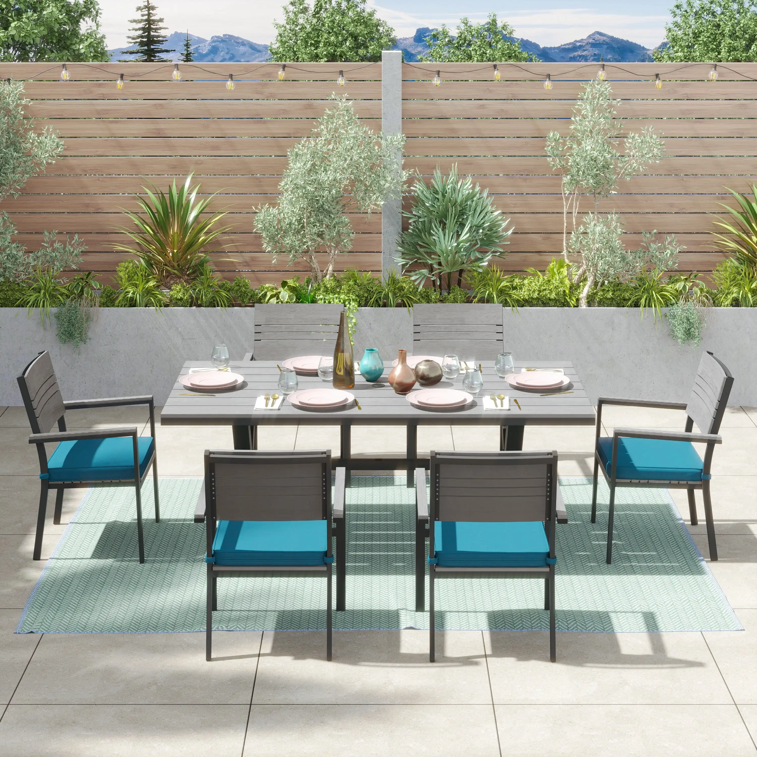 Corvus Orville 7-piece Aluminum Outdoor Dining Set with WPC Table Top Peacock