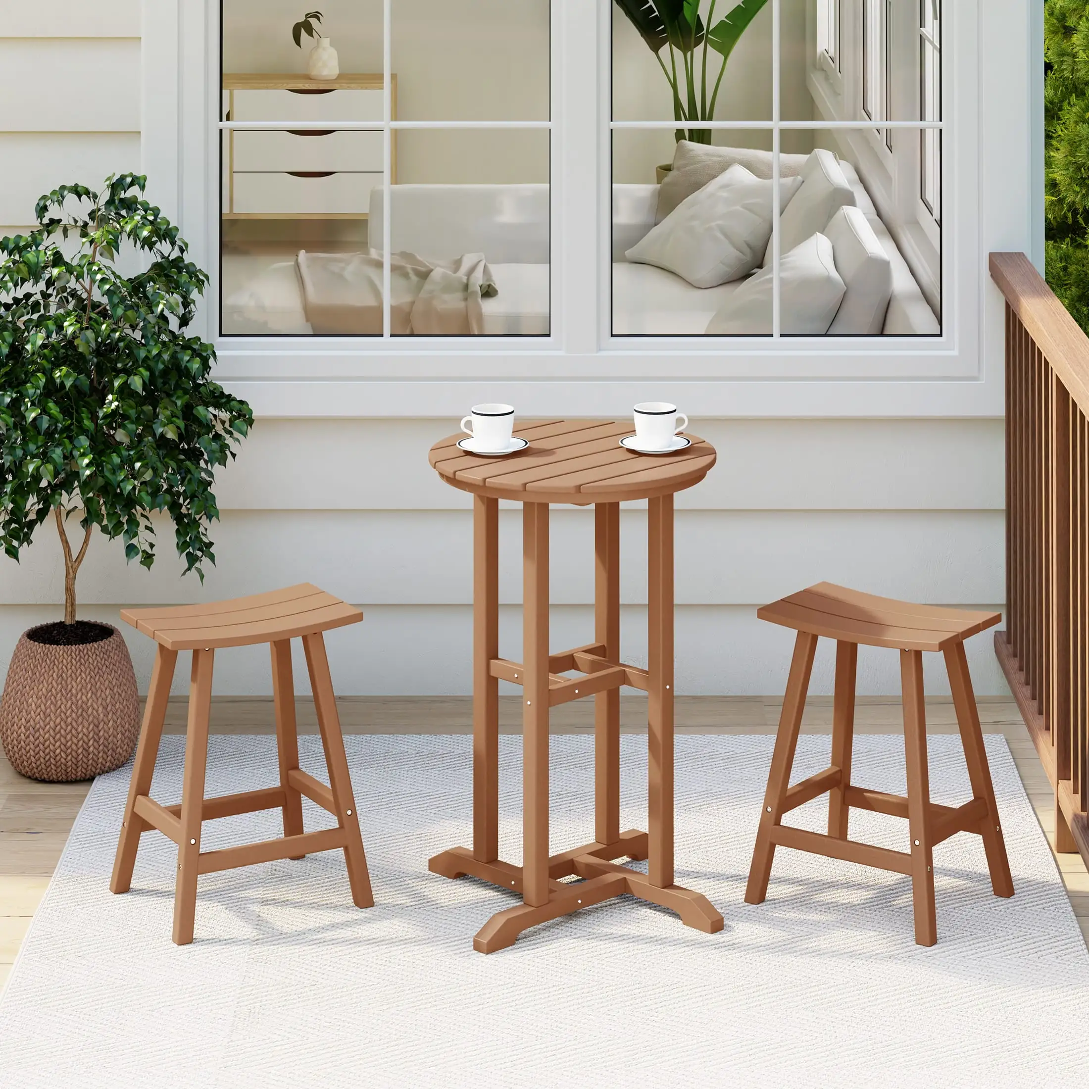 Costaelm Paradise Counter Height Bar Stools Outdoor Bistro Patio Bar Table Set. Teak