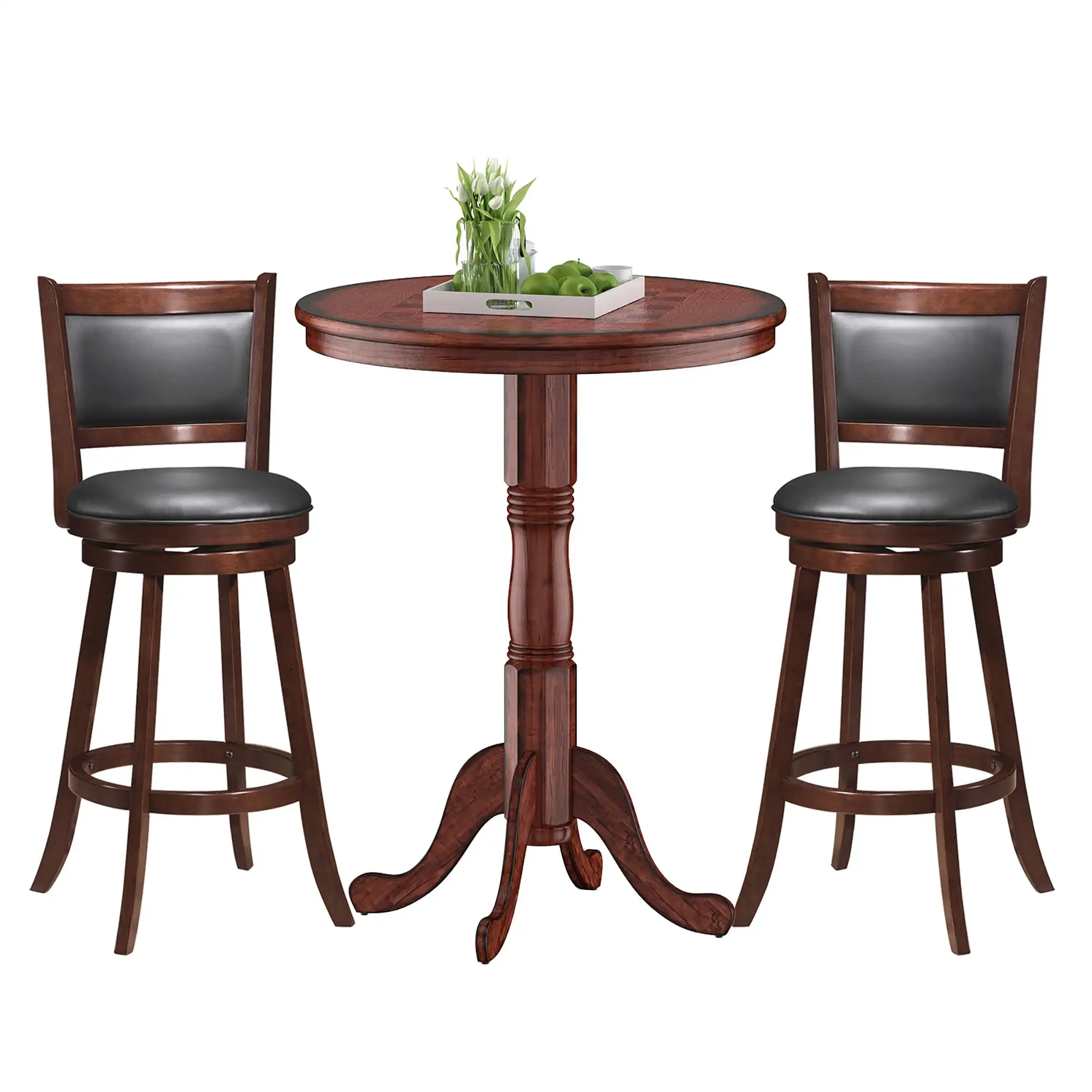 Costway 3pcs Pub Table Set 30'' Round Bar Height Table & 2pcs Swivel Bar Stools