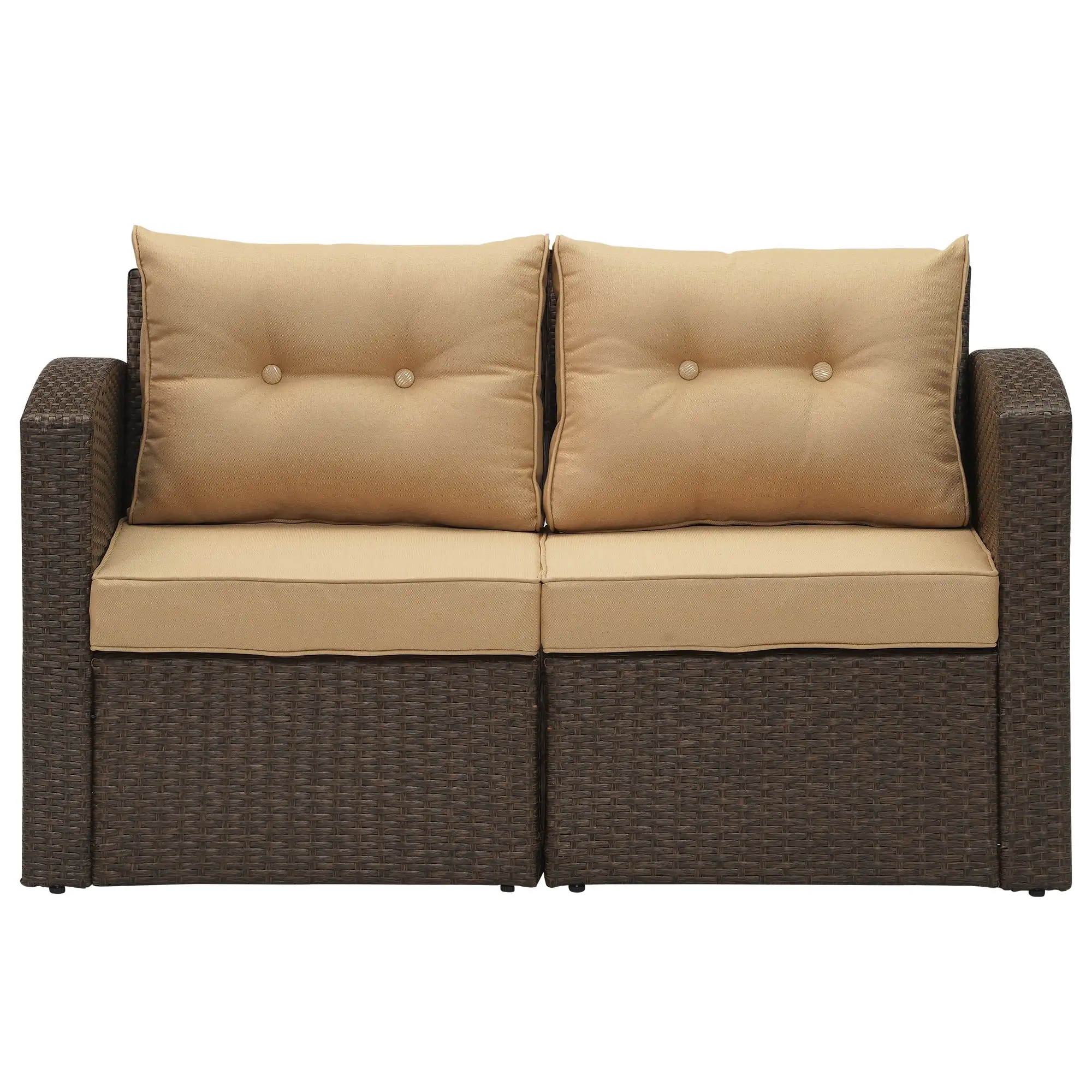 Cozyhom Brown Wicker Rattan Corner Sofa.Outdoor Furniture with Beige Cushions