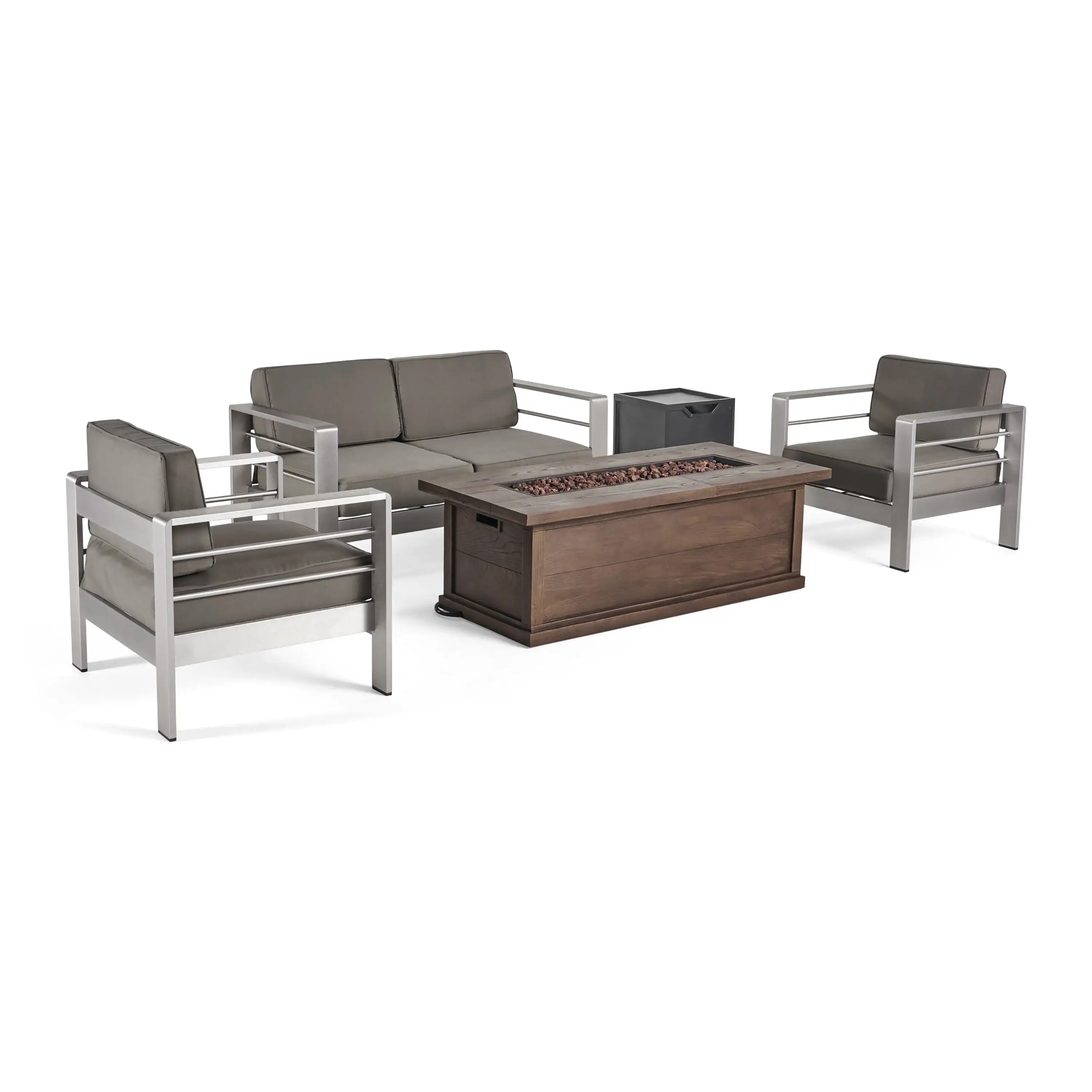 Crested Bay Outdoor Aluminum 5-piece Brown Chat Set with Rectangular Fire Table