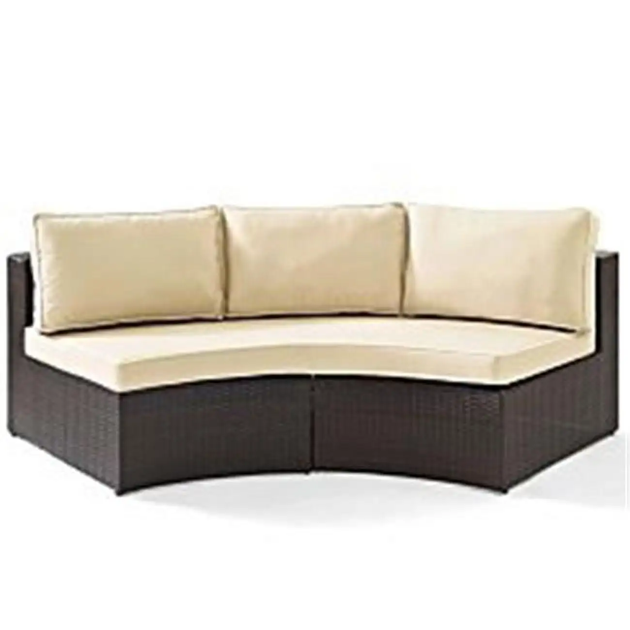 Crosley Catalina Wicker Curved Patio Sectional Sofa in Brown and Sand