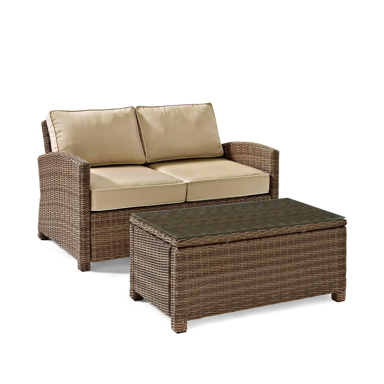 Crosley Furniture Bradenton 2 Piece Fabric Patio Sofa Set in Brown and Sand