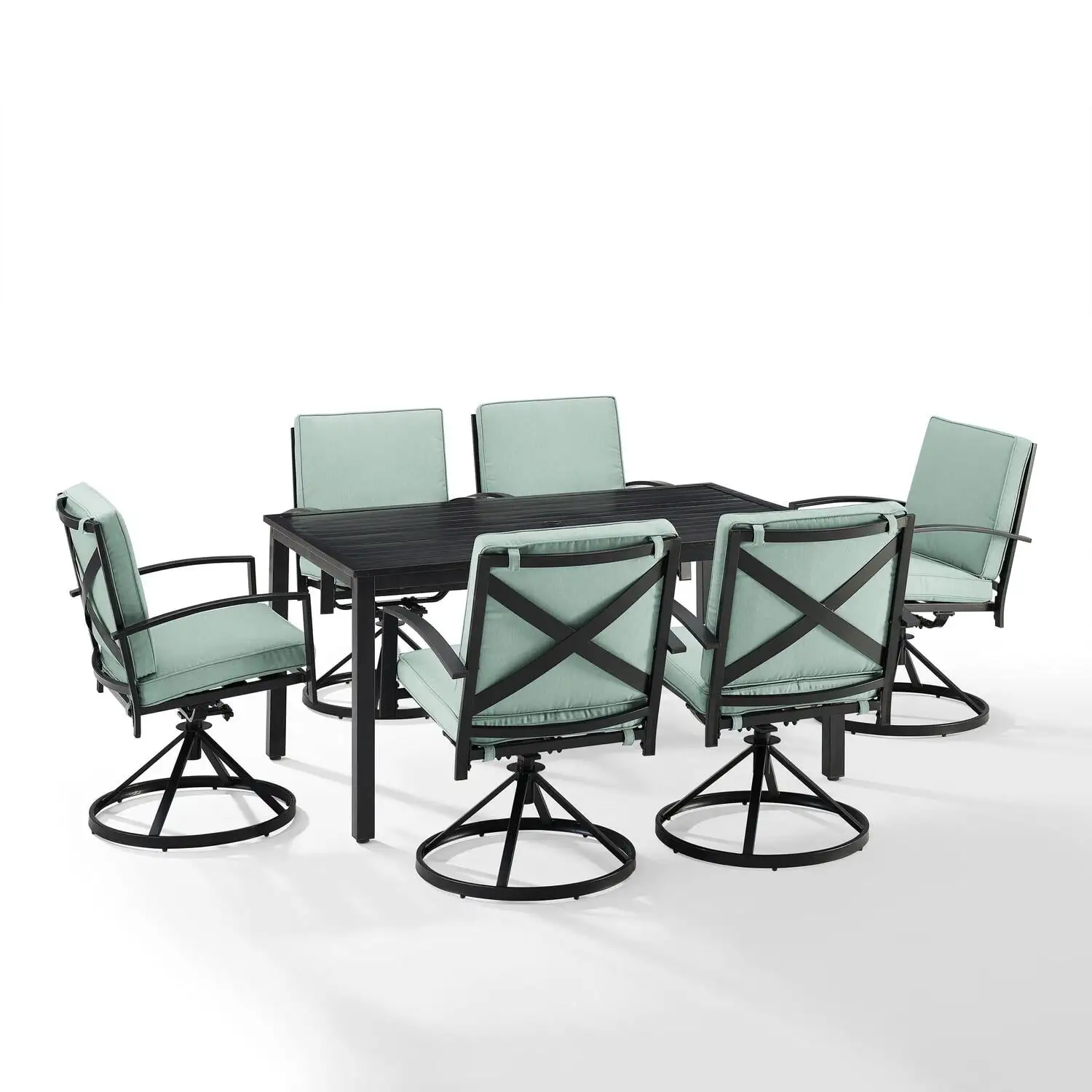 Crosley Furniture Kaplan 7 Piece Metal Outdoor Dining Set in Mist Green