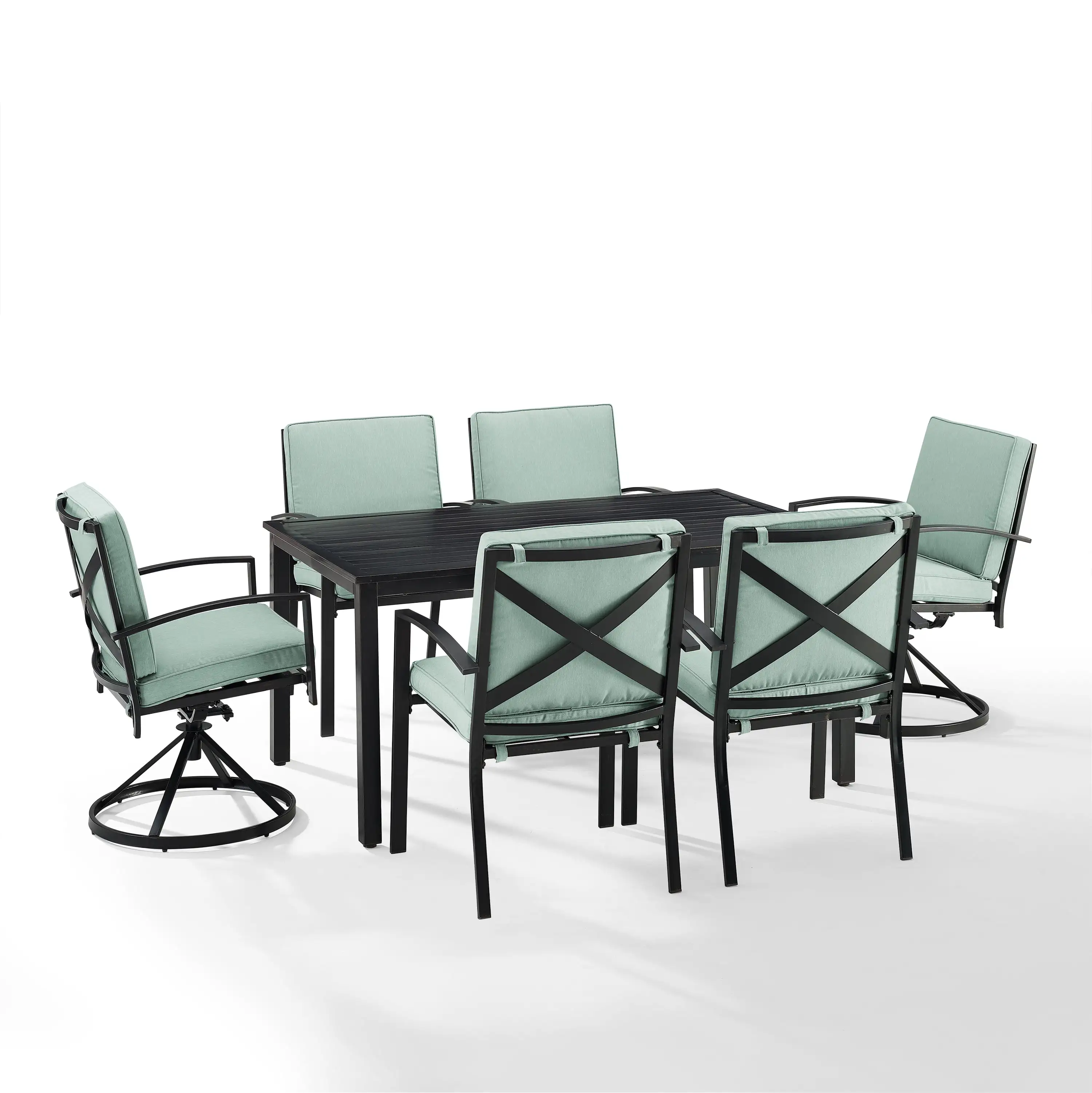 Crosley Furniture Kaplan 7 Piece Metal Outdoor Dining Set in Mist Green