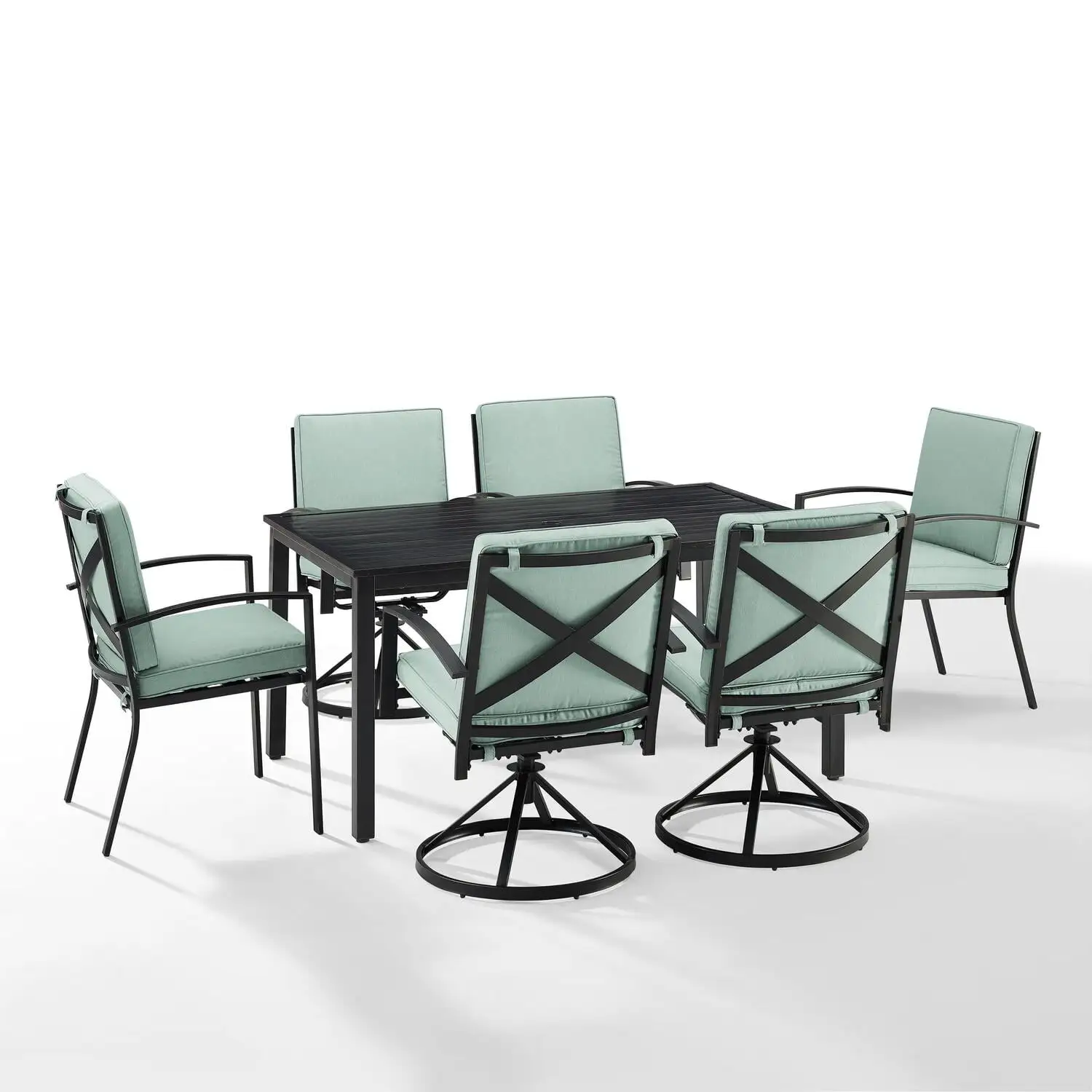 Crosley Furniture Kaplan 7 Piece Metal Outdoor Dining Set in Mist Green