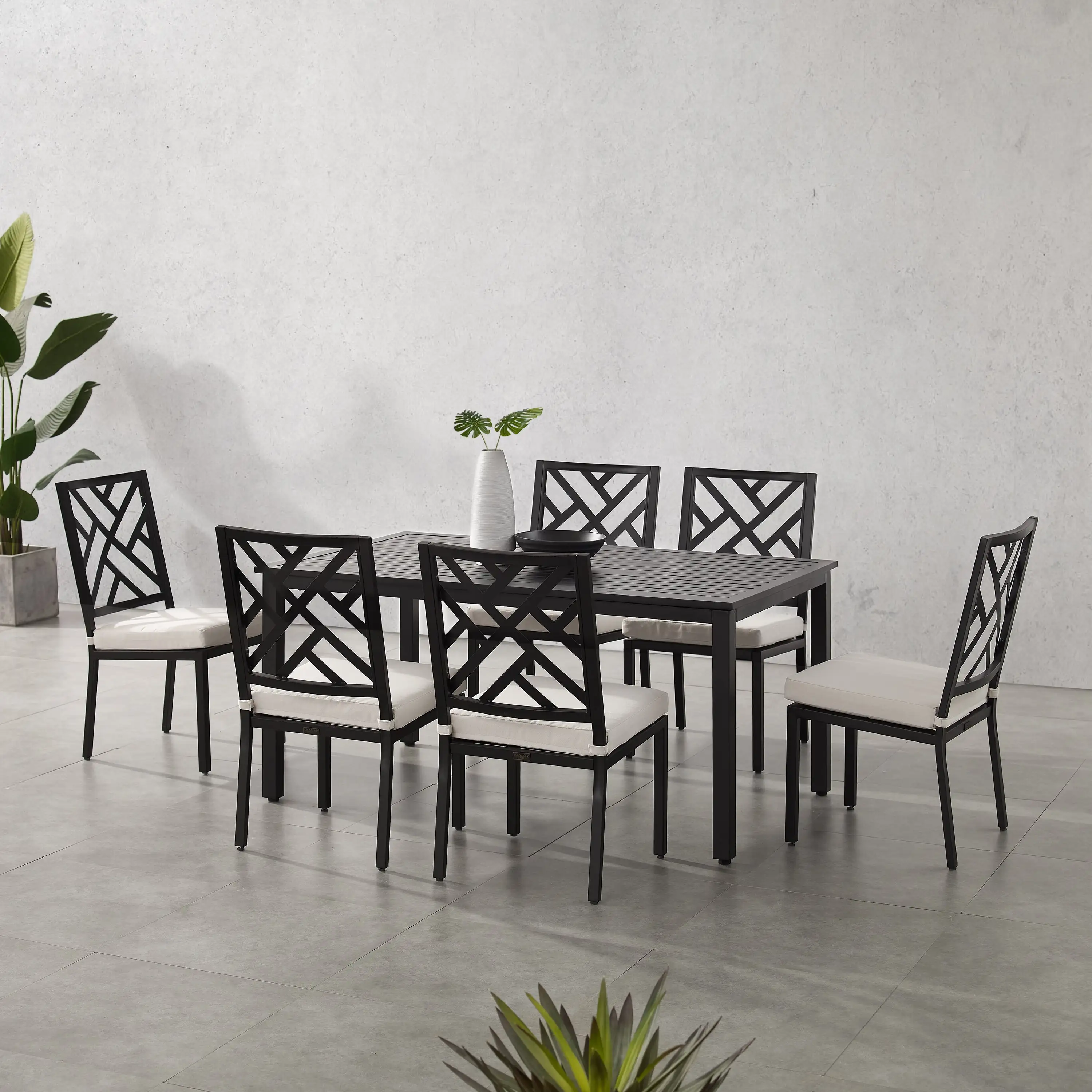 Crosley Furniture Locke 7-Piece Steel Metal Outdoor Dining Set in Cream/Black