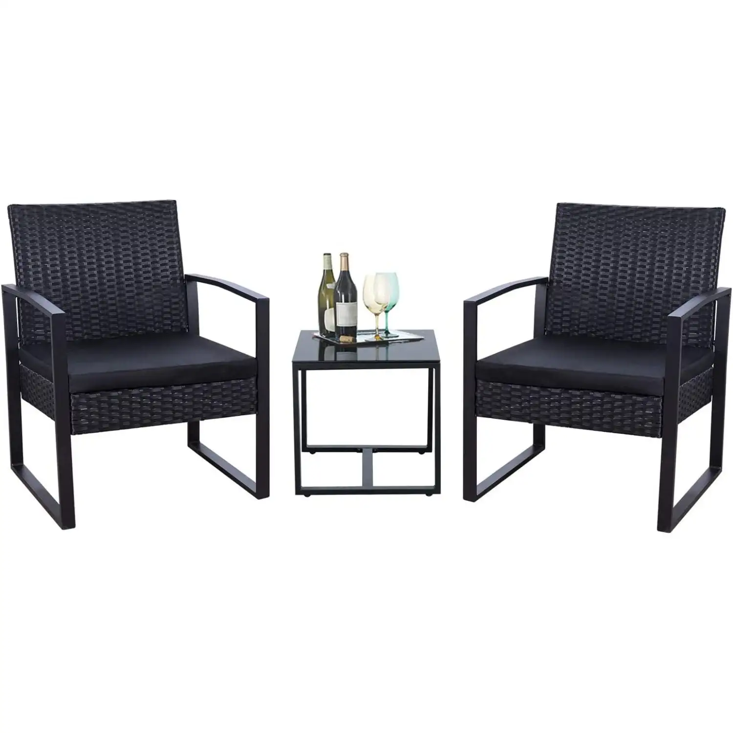 DANYAXUAN 3 Pieces Patio Set Outdoor Wicker Patio Furniture Sets Modern Bistro Set Rattan Chair Conversation Sets with Coffee Table for Yard and Bistro (Black)