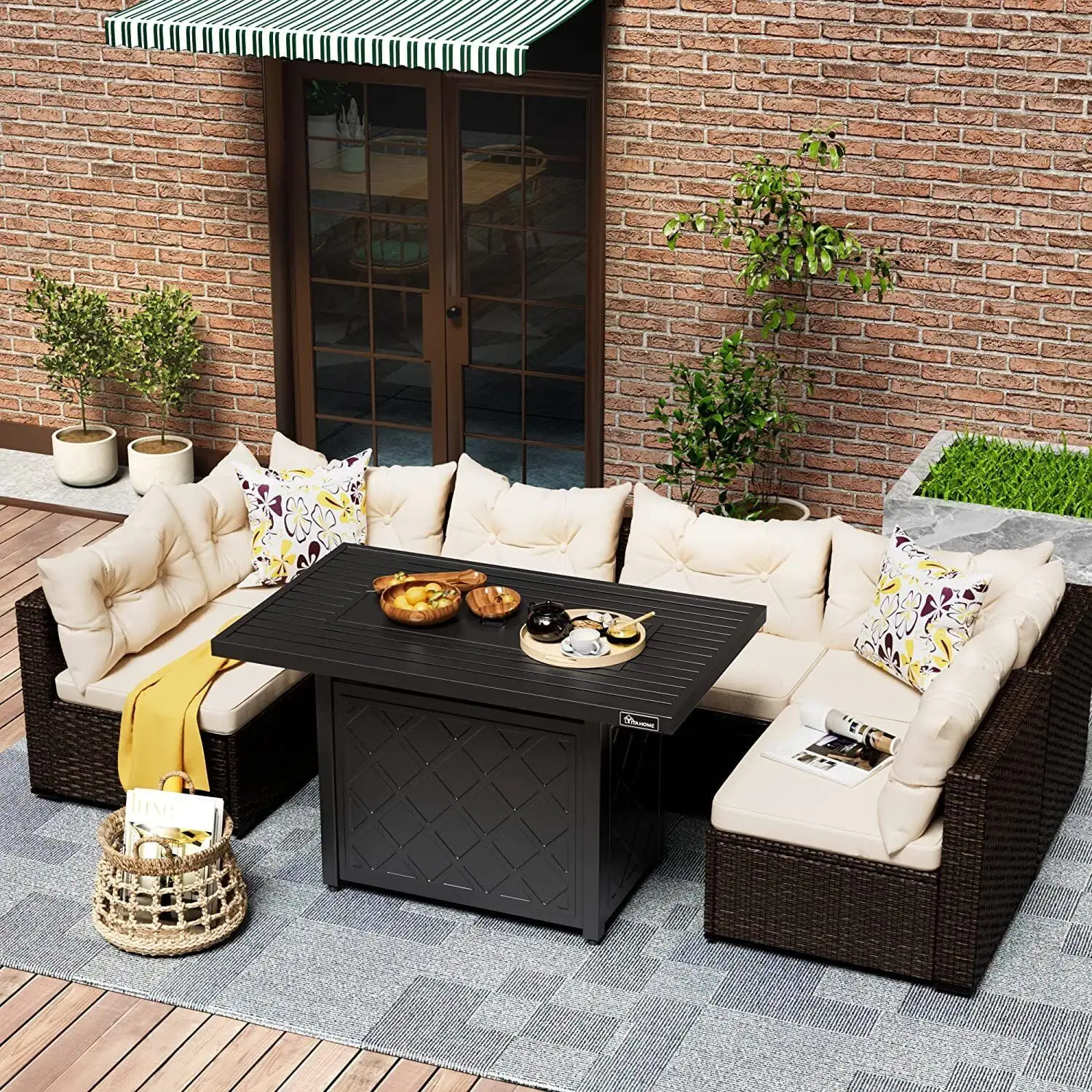 DEXTRUS 7Pcs Patio Furniture Set w/43 Firepit Patio Garden Stove Fire Pit Coffee Table