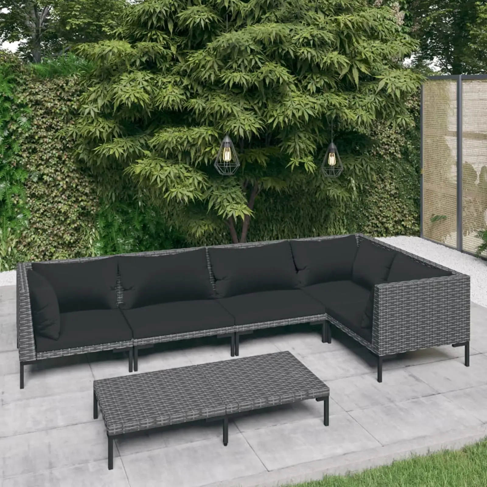 Dcenta 6 Piece Patio Set with Cushions Poly Rattan Dark Gray Sectional Sofa Set Steel Frame for Garden. Lawn. Courtyard. Balcony