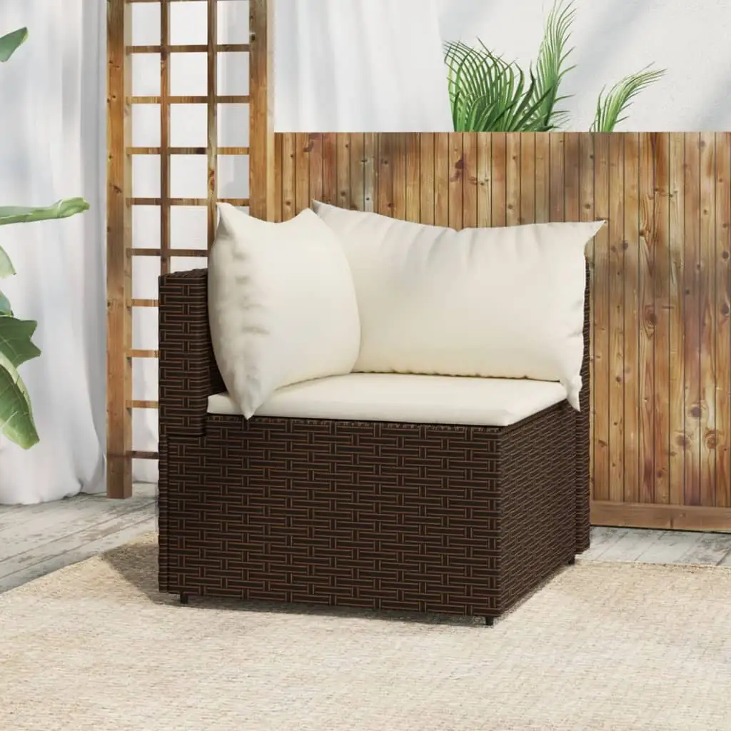 Dcenta Patio Corner Sofa with Cushions Brown Poly Rattan