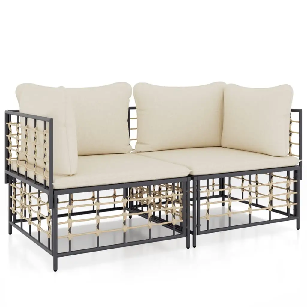 Dcenta Sectional Corner Sofas with Cushions 2 pcs Poly Rattan