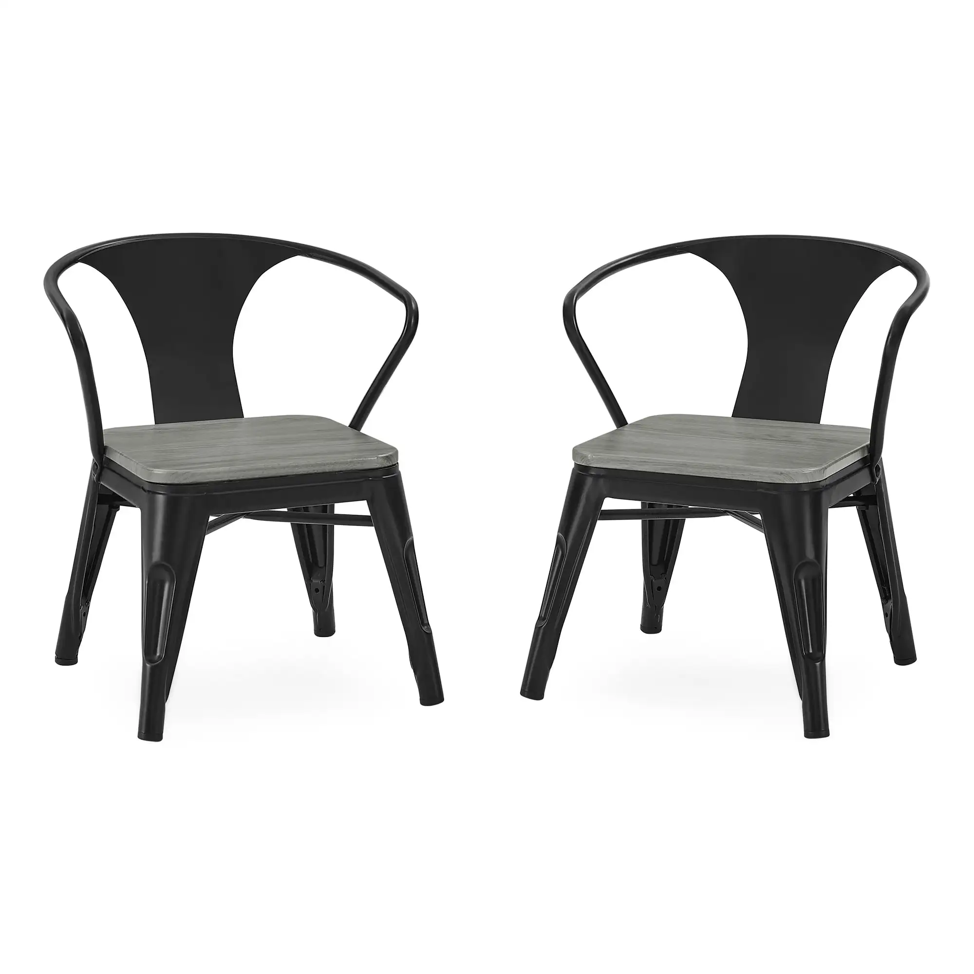 Delta Children Bistro 2-Piece Chair Set. Black Metal/Grey Barnboard